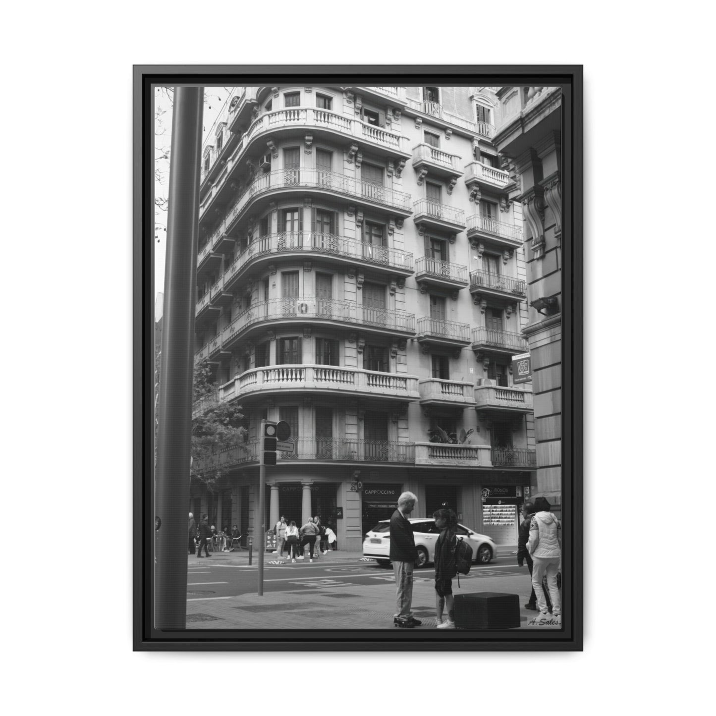 Street Corner Madrid, Matte Canvas, Black Frame