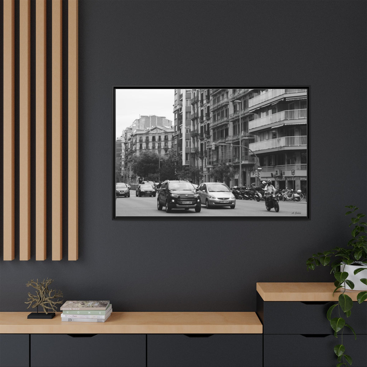 Eixample Street Barcelona, Matte Canvas, Black Frame