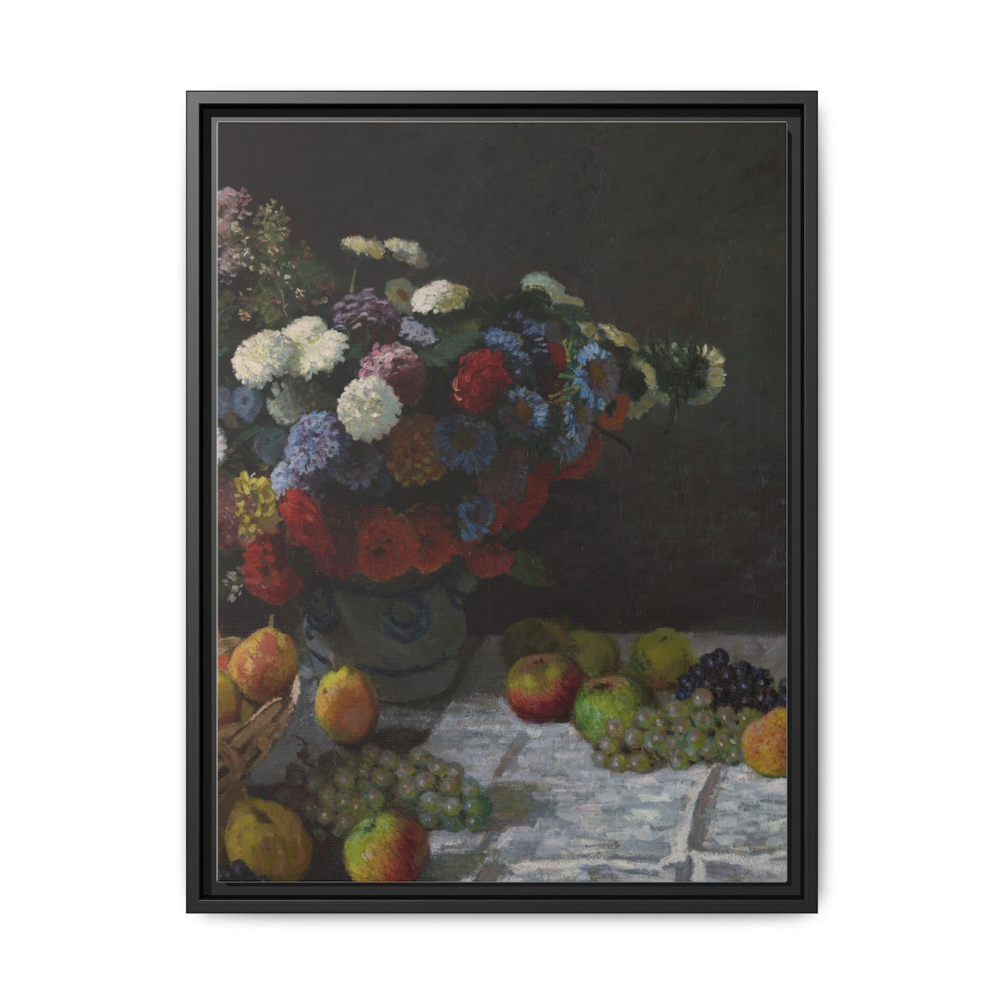 Still Life with Flowers and Fruit - Monet, Matte Canvas, Black Frame