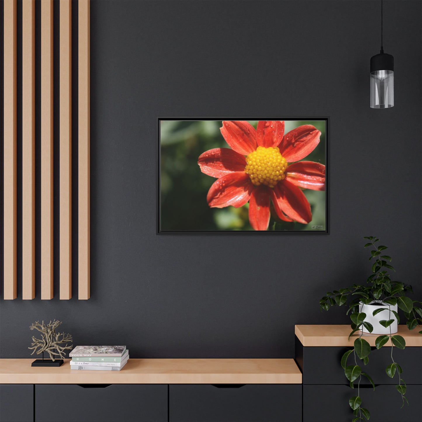 Orange Flower, Matte Canvas, Black Frame