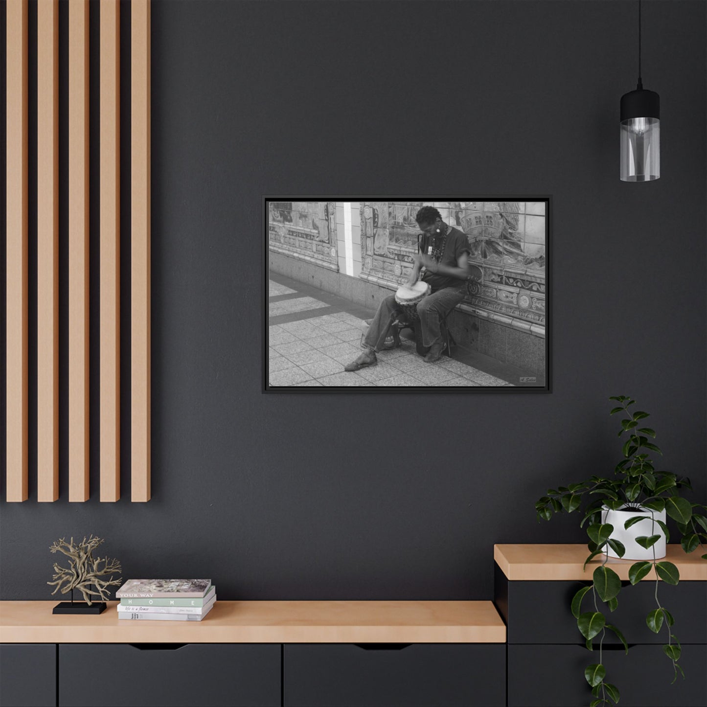 Subway Busker New York, Matte Canvas, Black Frame