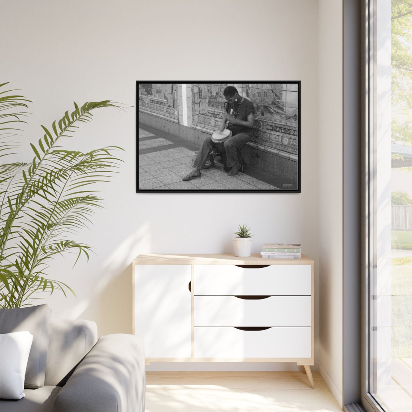 Subway Busker New York, Matte Canvas, Black Frame