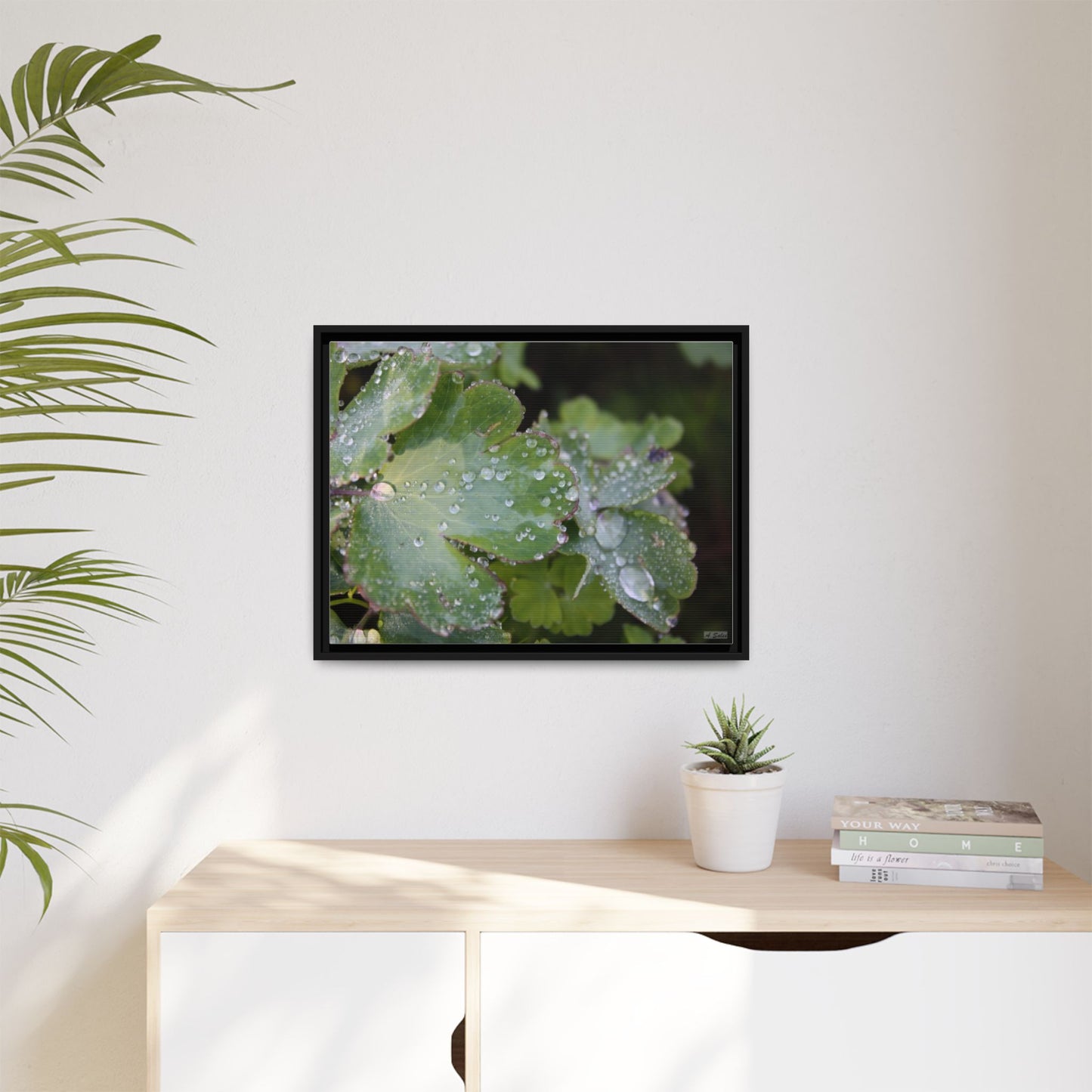 Water and Leaves, Matte Canvas, Black Frame