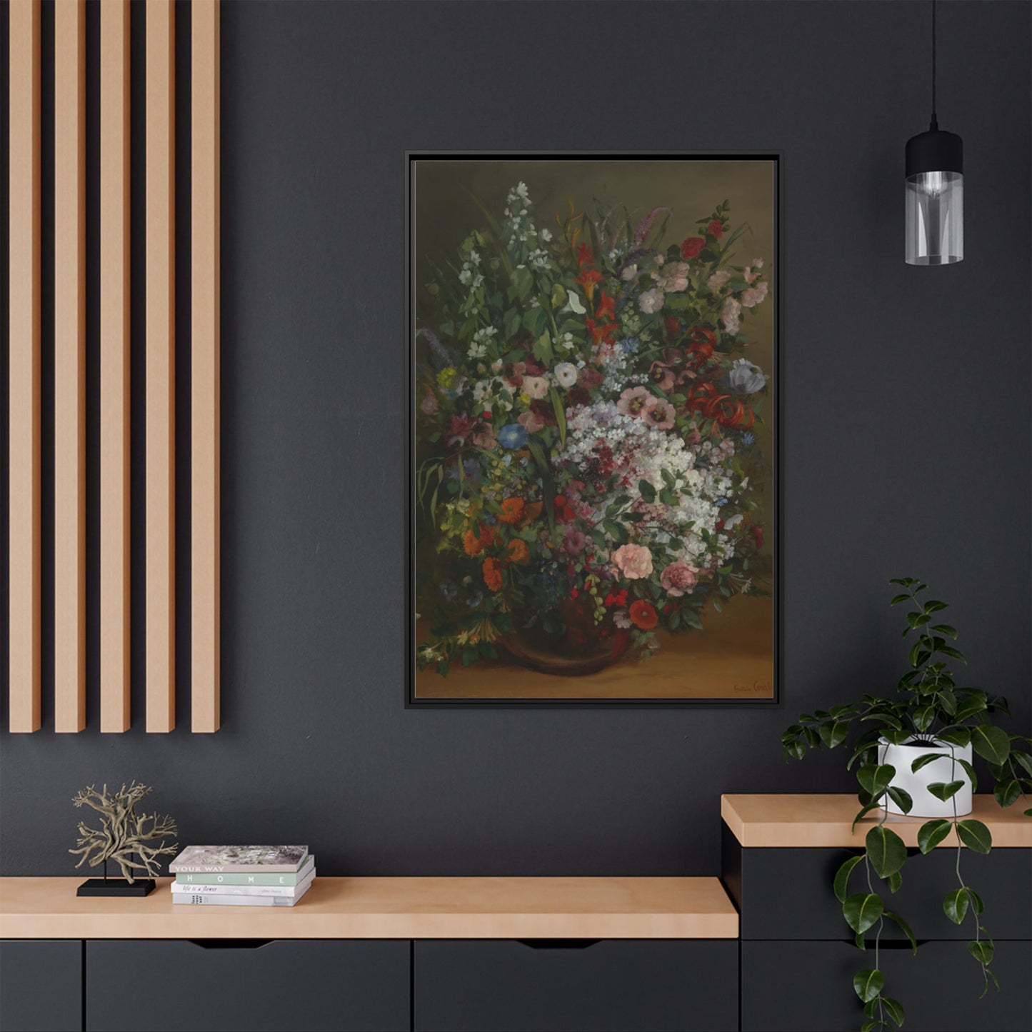 Bouquet of Flowers in a Vase - Courbet, Matte Canvas, Black Frame