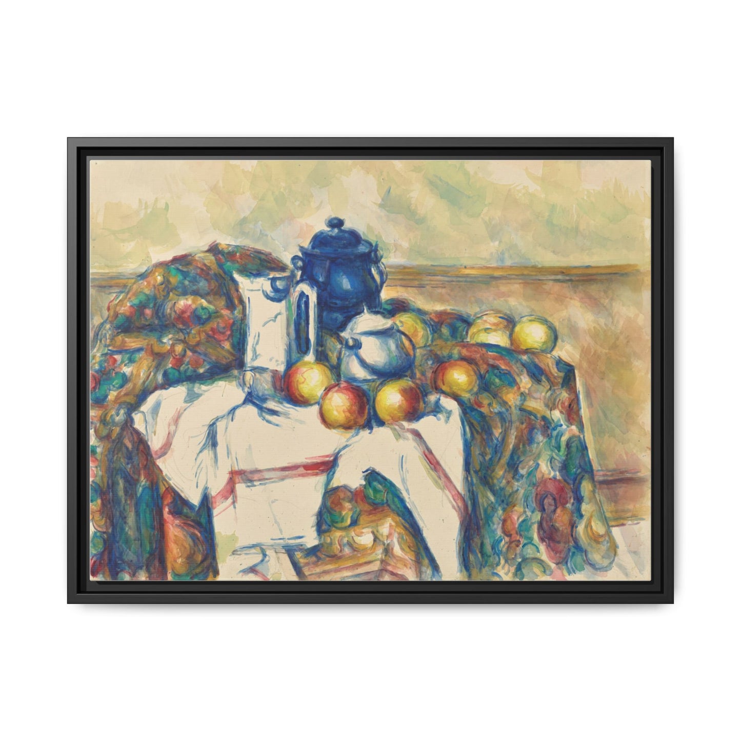 Still Life with Blue Pot - Cezanne, Matte Canvas, Black Frame