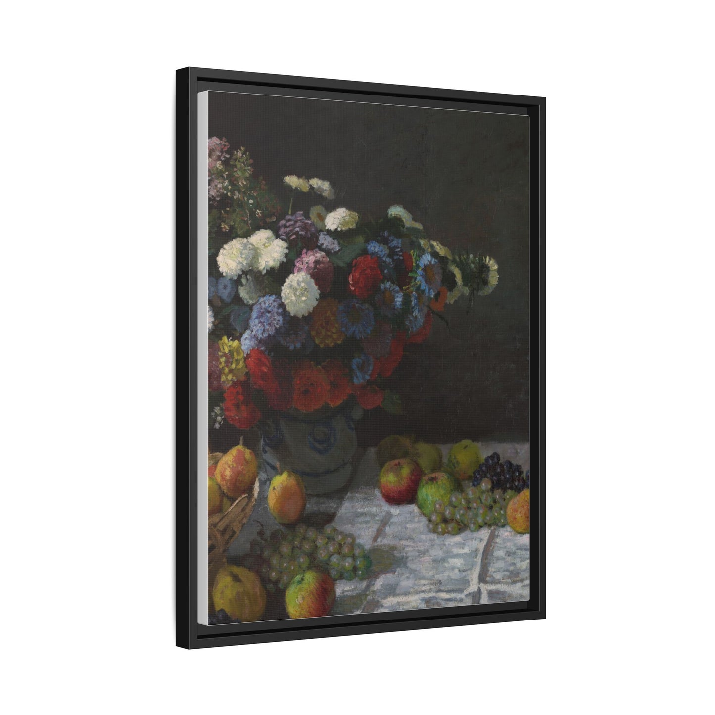Still Life with Flowers and Fruit - Monet, Matte Canvas, Black Frame