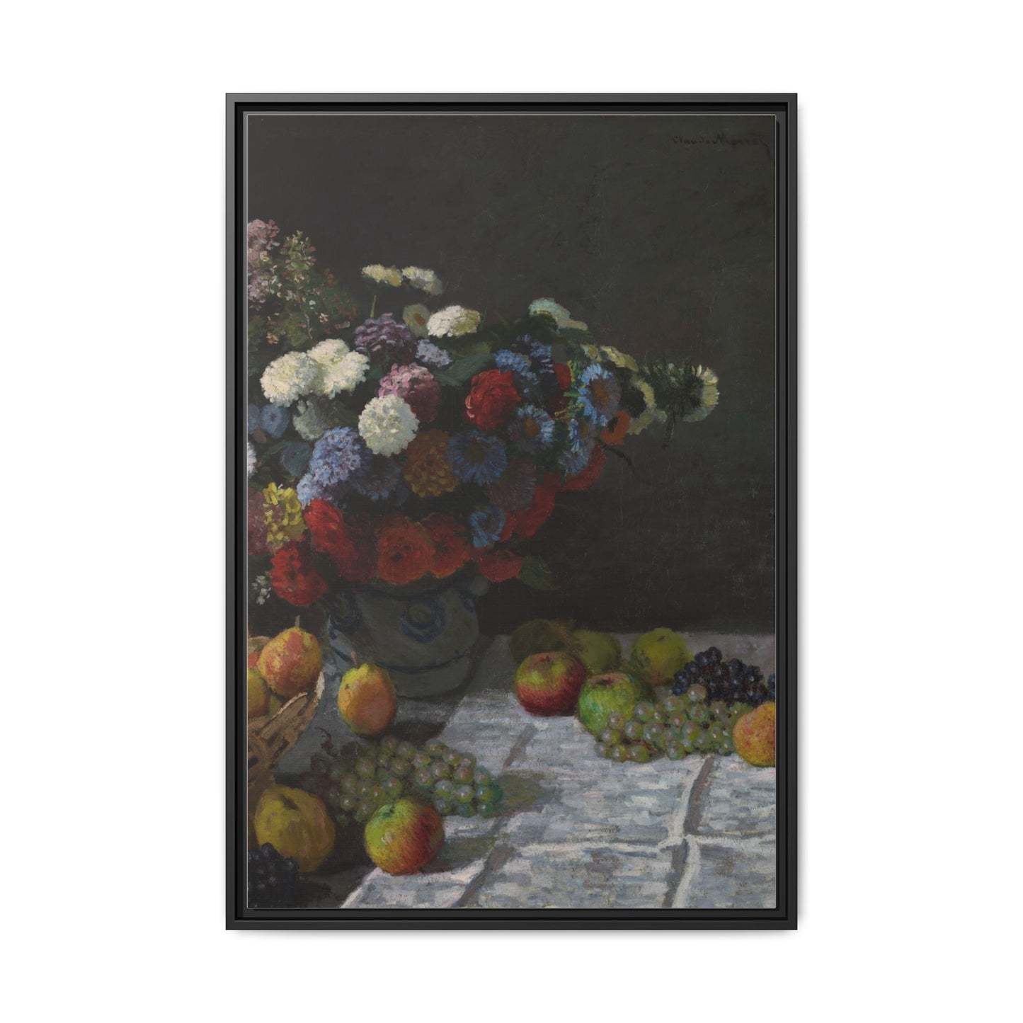 Still Life with Flowers and Fruit - Monet, Matte Canvas, Black Frame