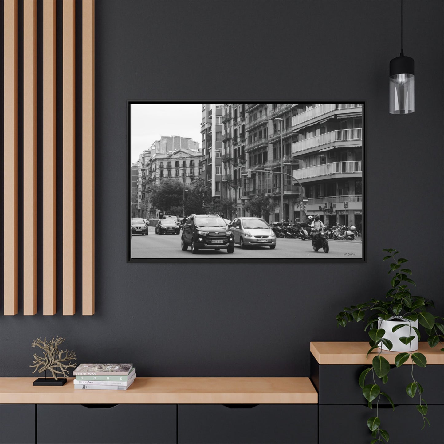 Eixample Street Barcelona, Matte Canvas, Black Frame
