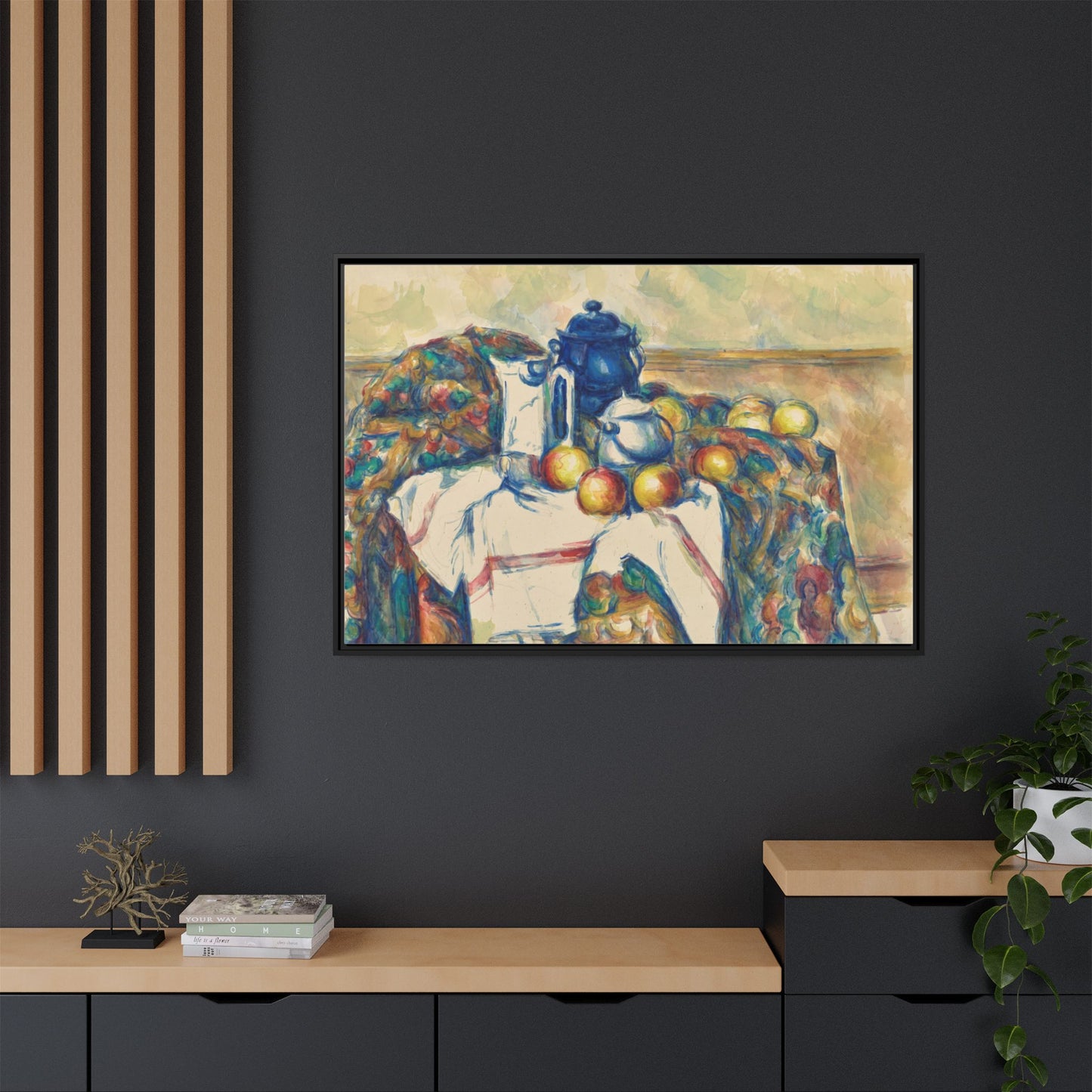 Still Life with Blue Pot - Cezanne, Matte Canvas, Black Frame