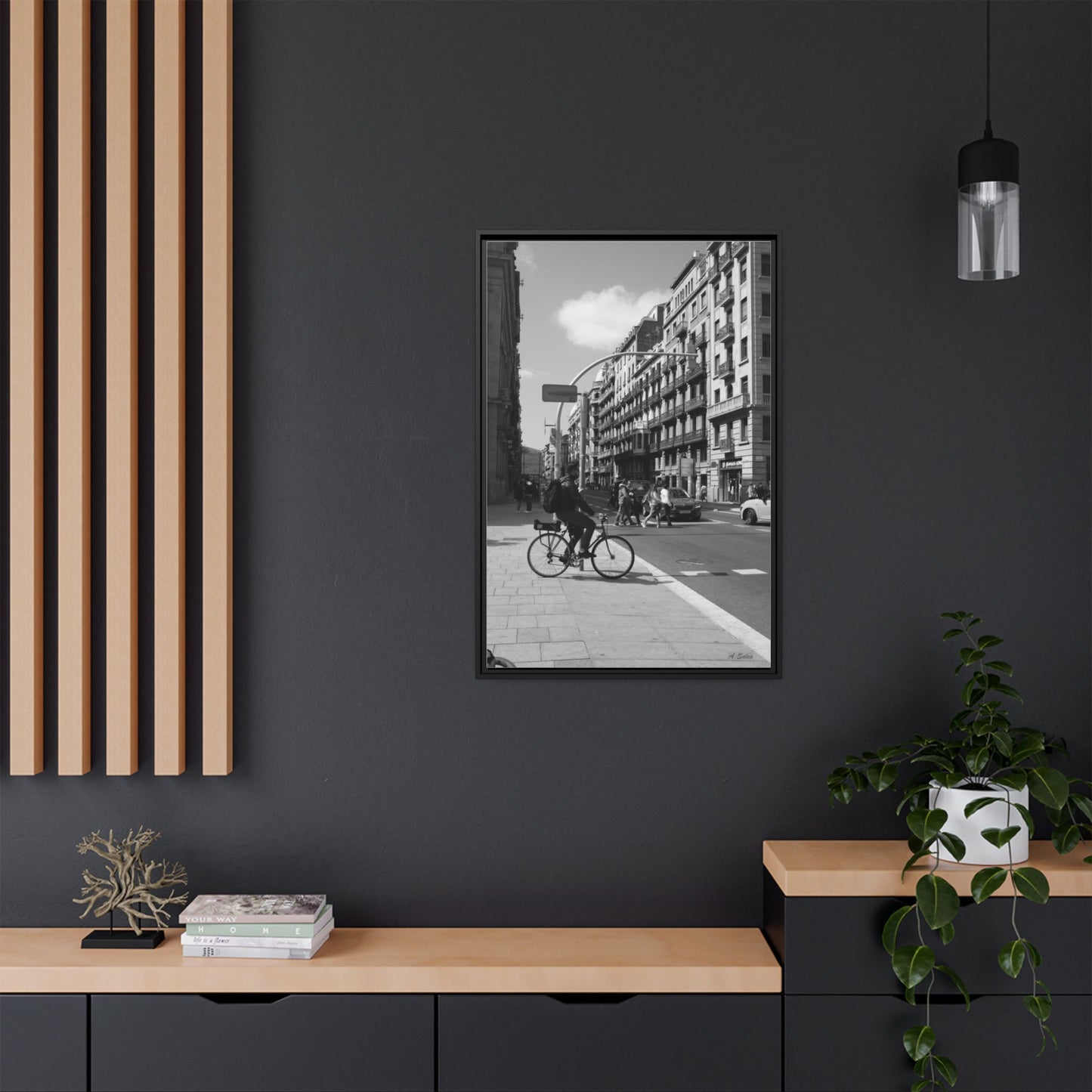 Street Corner Barcelona, Matte Canvas, Black Frame