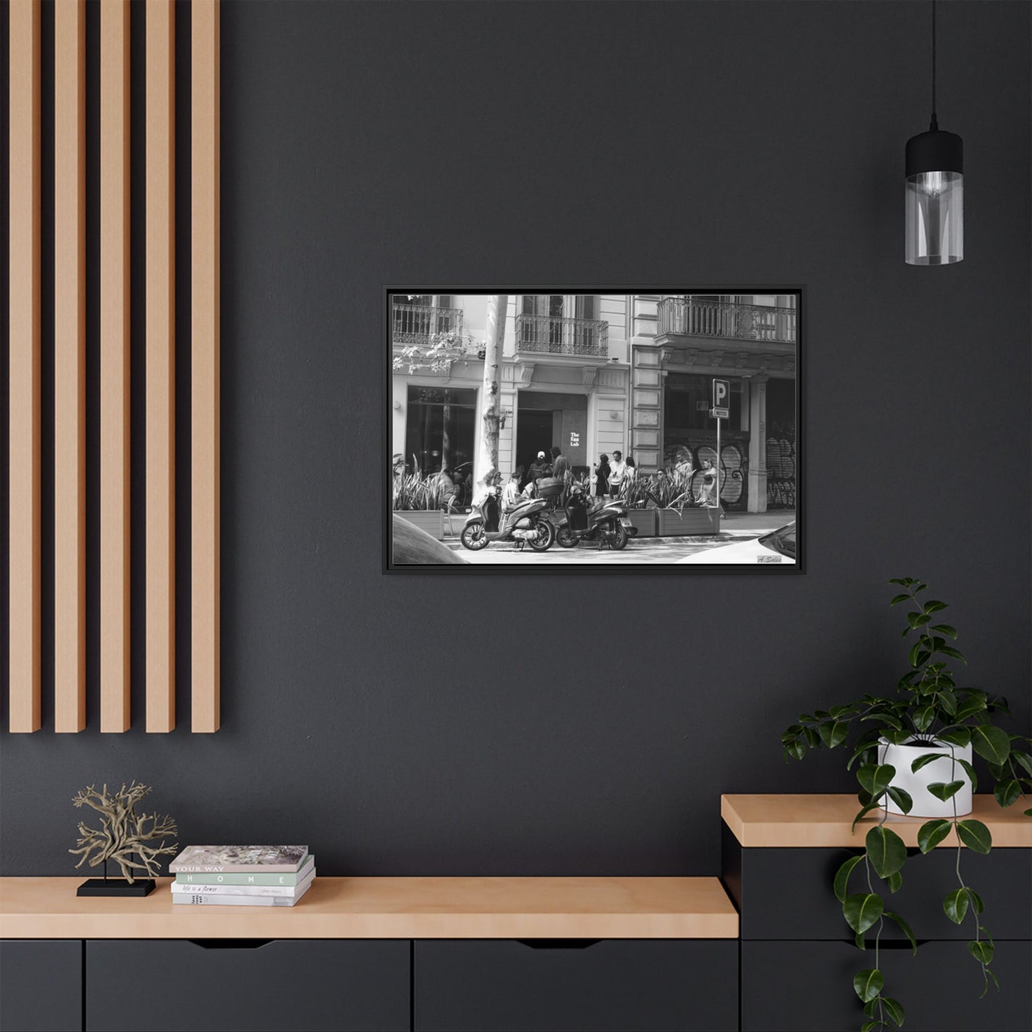 Brunch Queue Barcelona, Matte Canvas, Black Frame