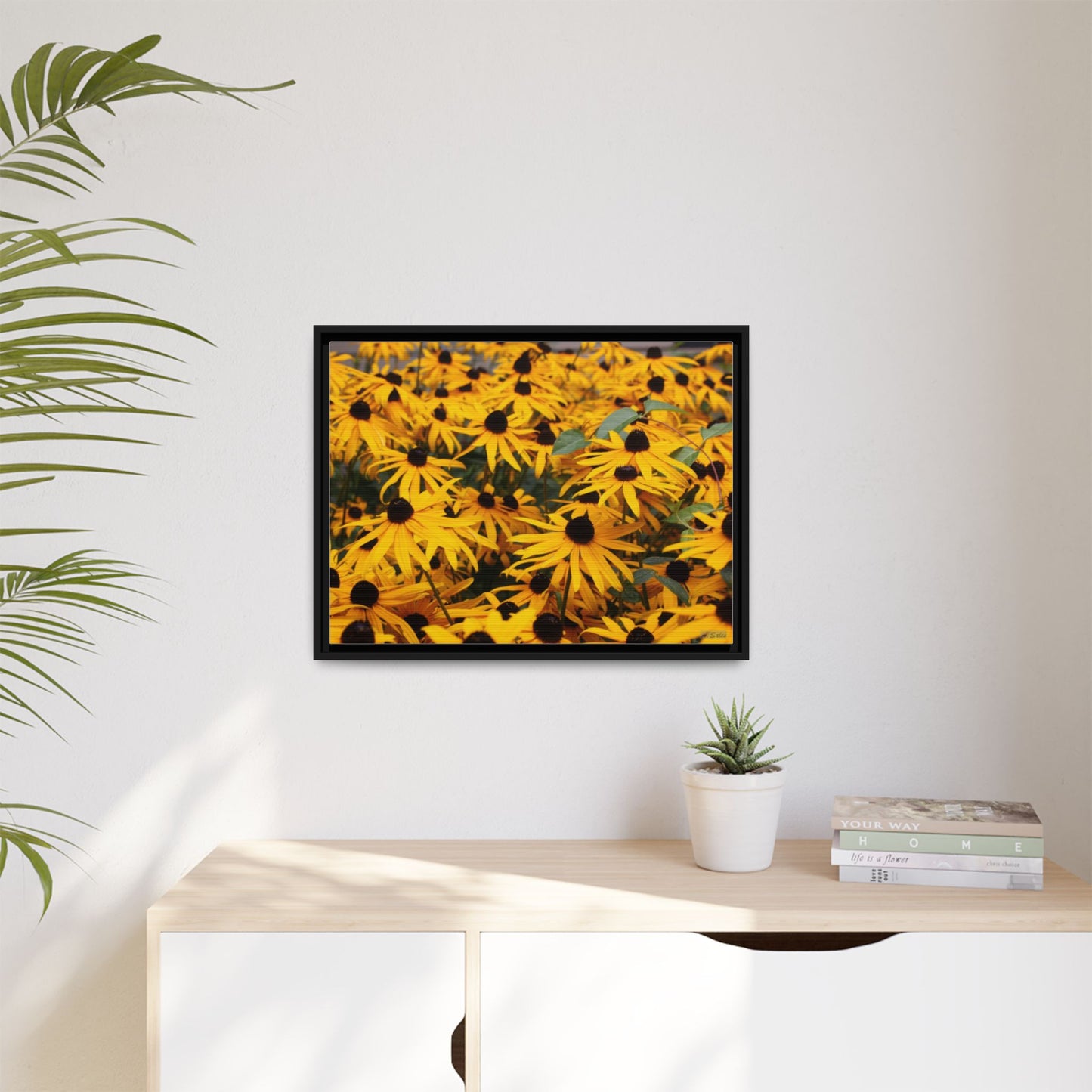 Black Eyed Susans, Matte Canvas, Black Frame