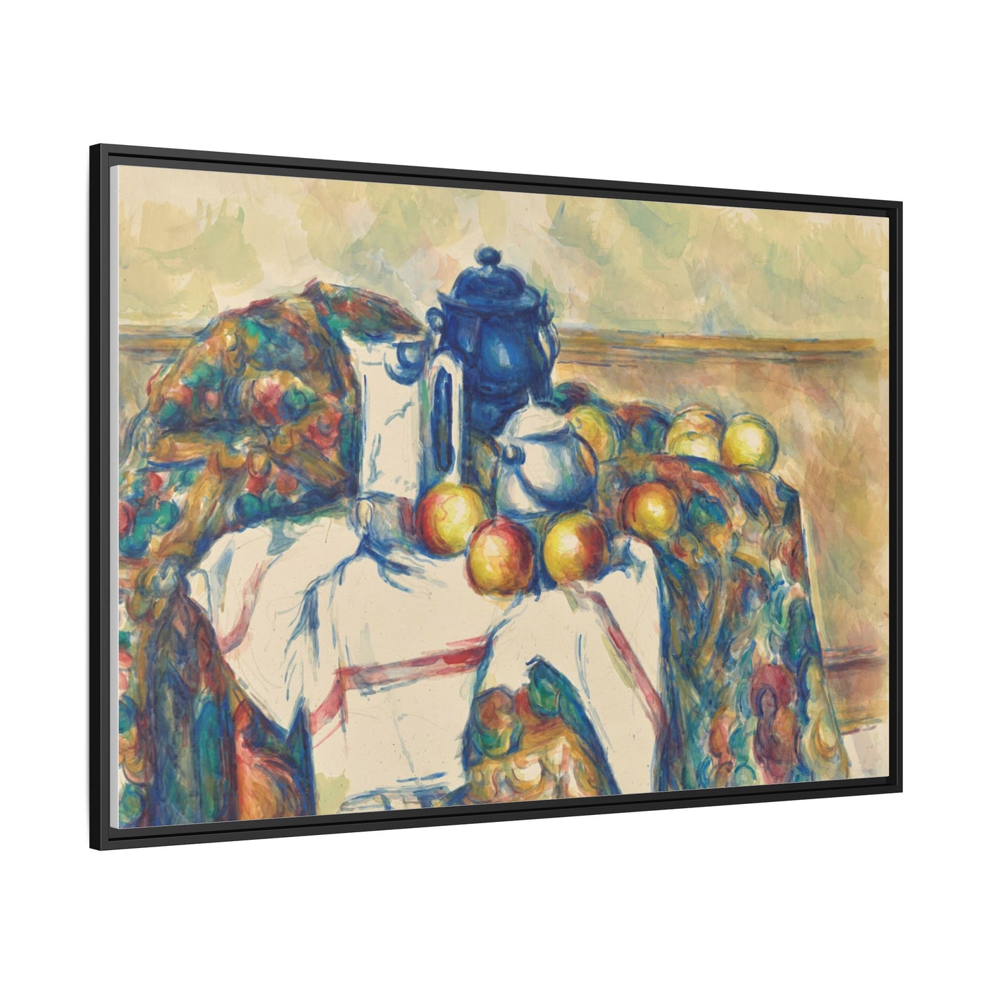 Still Life with Blue Pot - Cezanne, Matte Canvas, Black Frame
