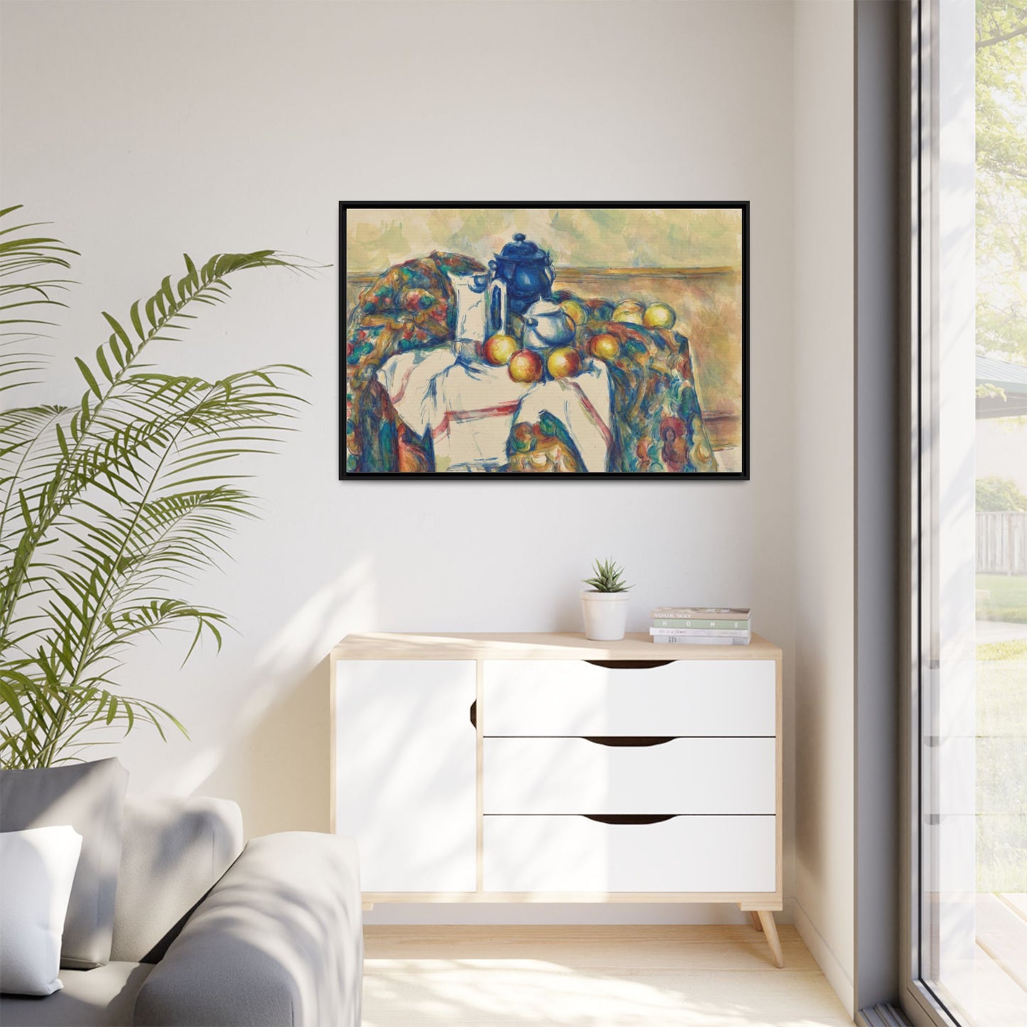 Still Life with Blue Pot - Cezanne, Matte Canvas, Black Frame