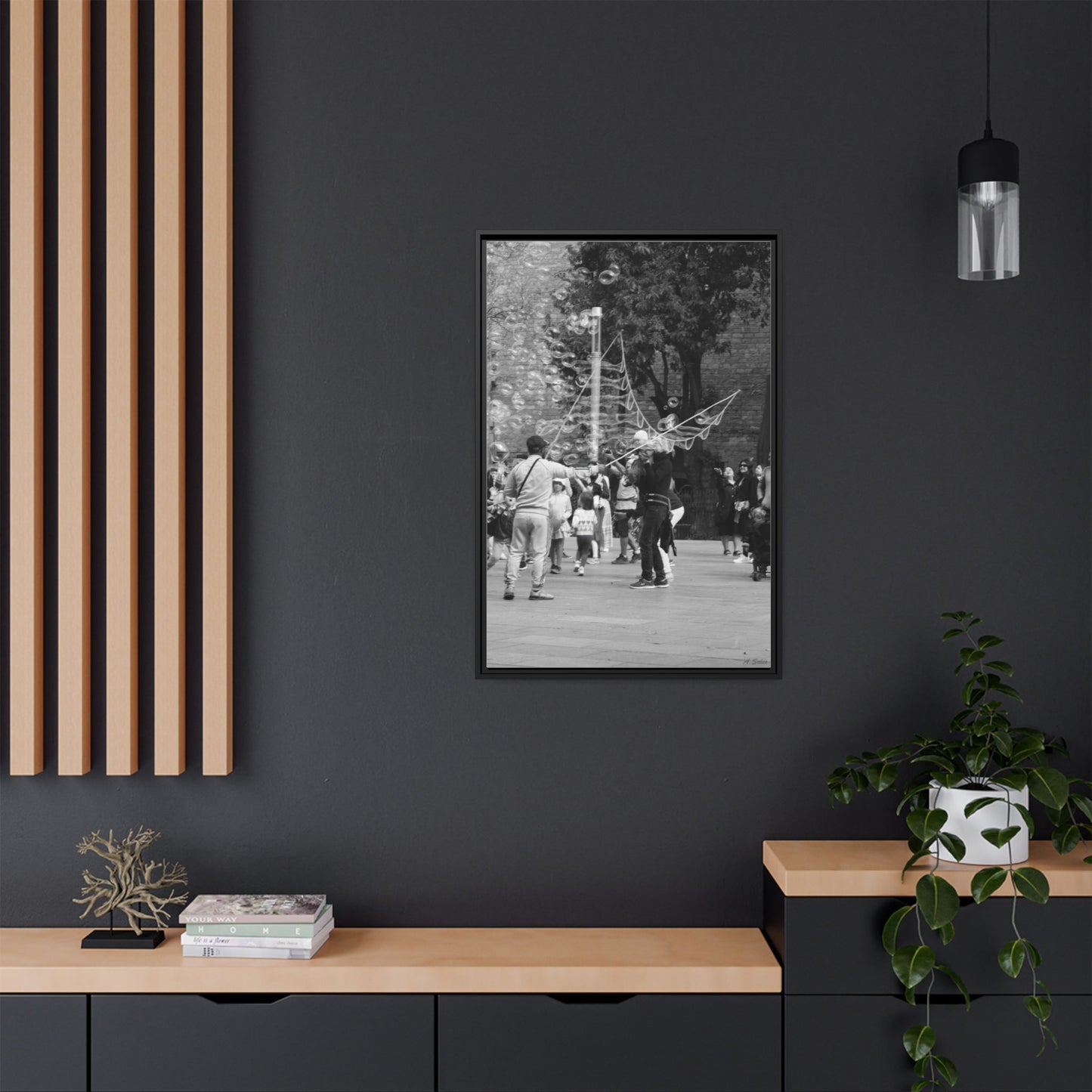 Bubbles in Square Barcelona, Matte Canvas, Black Frame