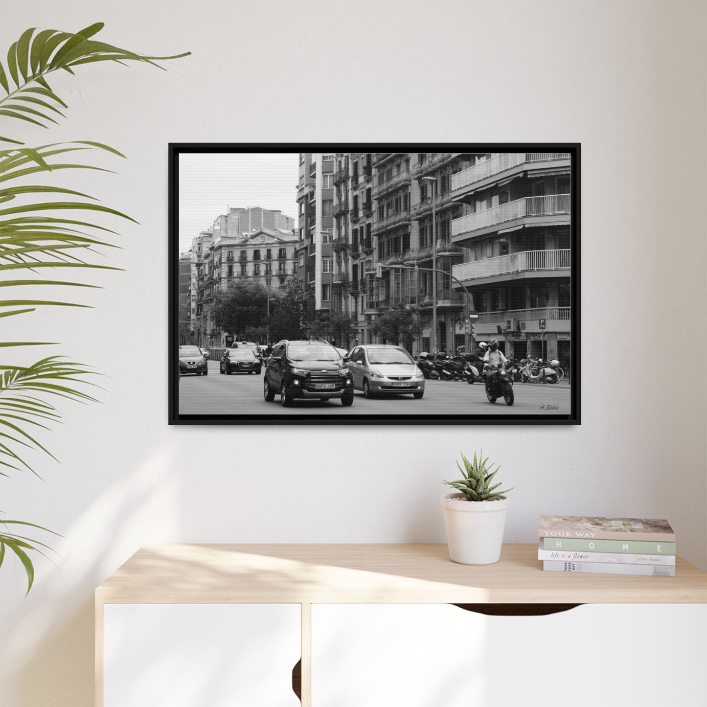 Eixample Street Barcelona, Matte Canvas, Black Frame