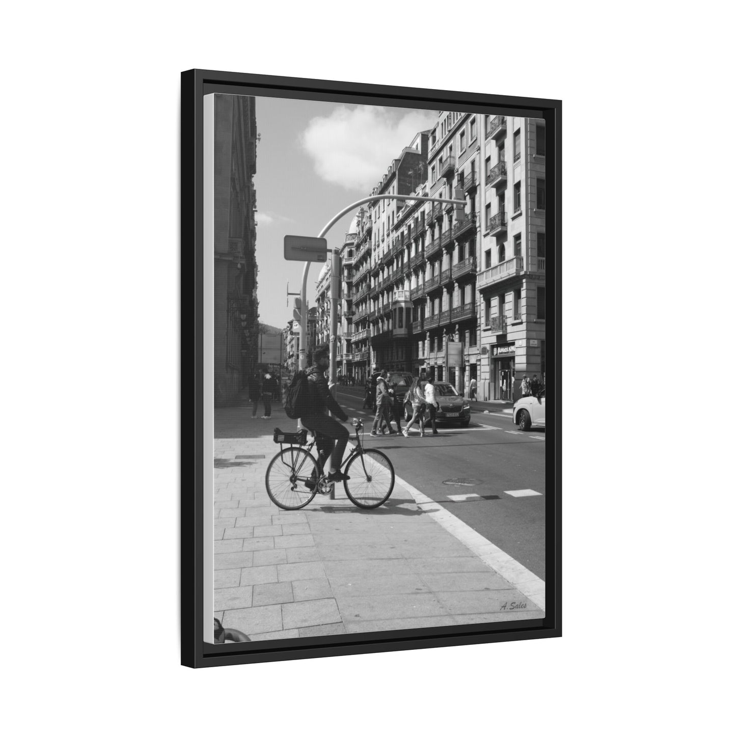 Street Corner Barcelona, Matte Canvas, Black Frame