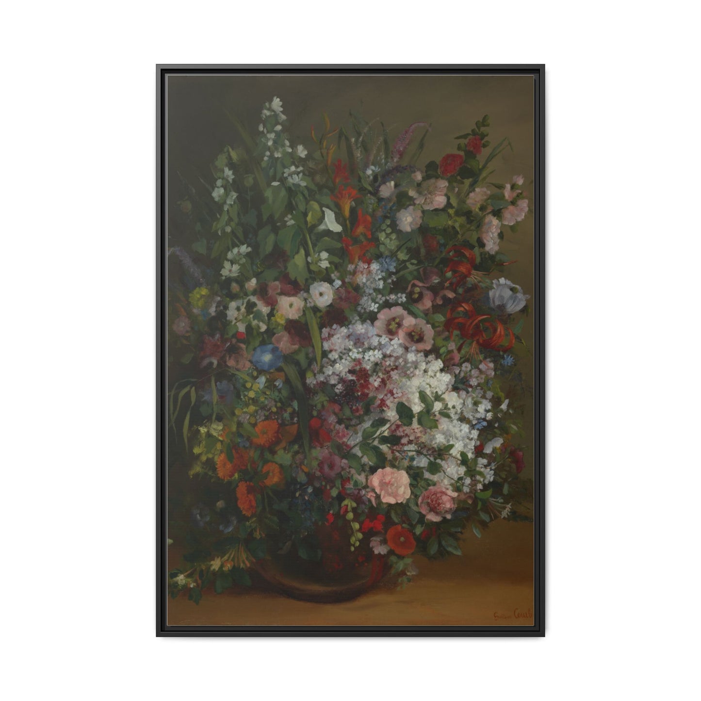 Bouquet of Flowers in a Vase - Courbet, Matte Canvas, Black Frame