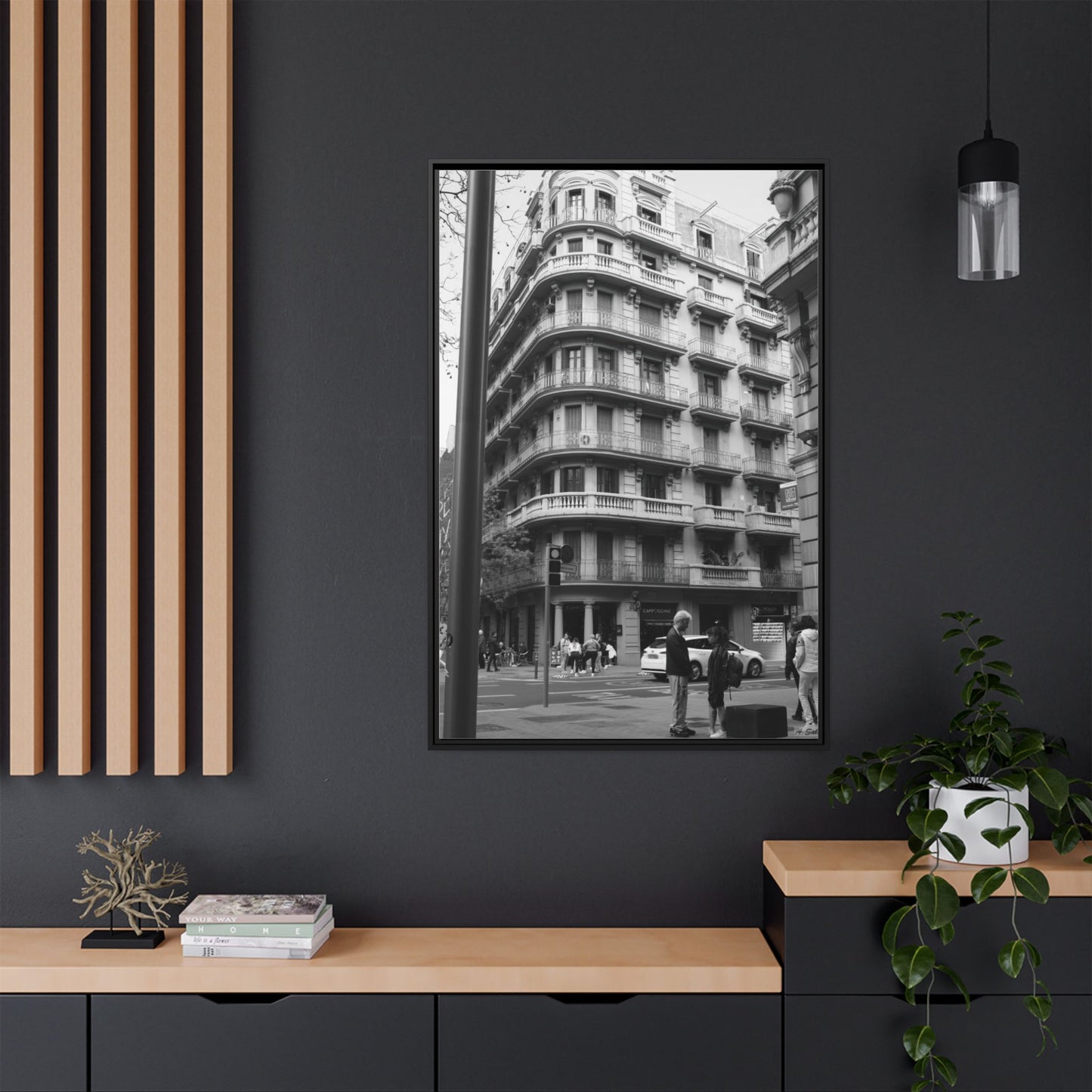 Street Corner Madrid, Matte Canvas, Black Frame