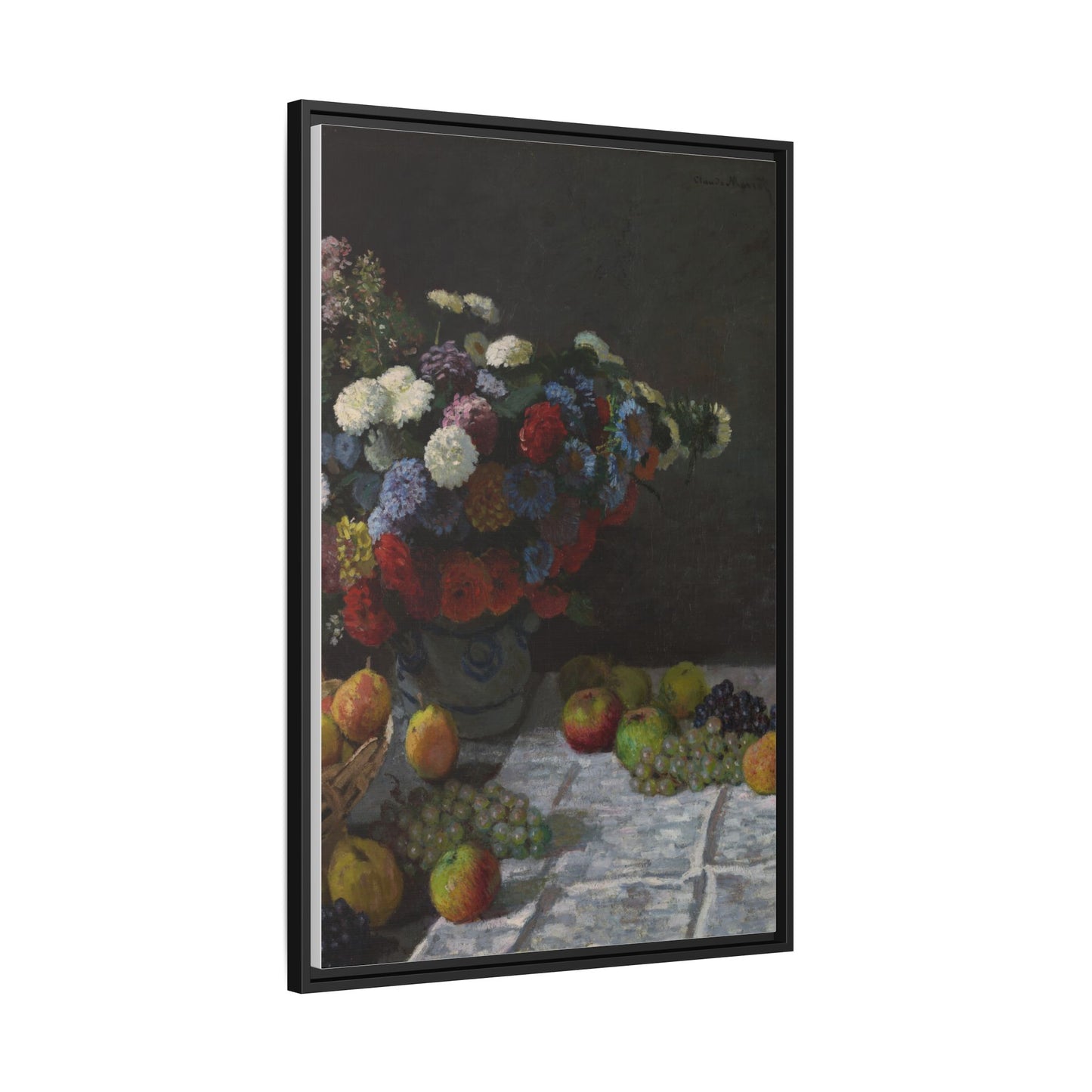 Still Life with Flowers and Fruit - Monet, Matte Canvas, Black Frame