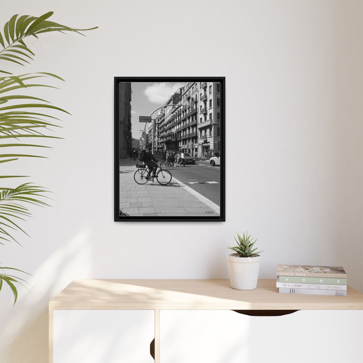 Street Corner Barcelona, Matte Canvas, Black Frame