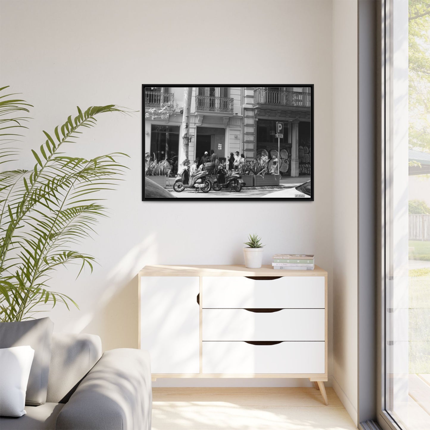 Brunch Queue Barcelona, Matte Canvas, Black Frame