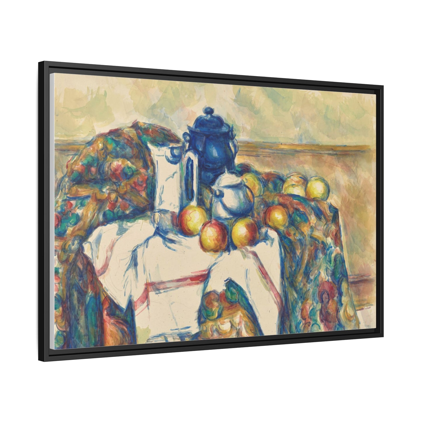 Still Life with Blue Pot - Cezanne, Matte Canvas, Black Frame