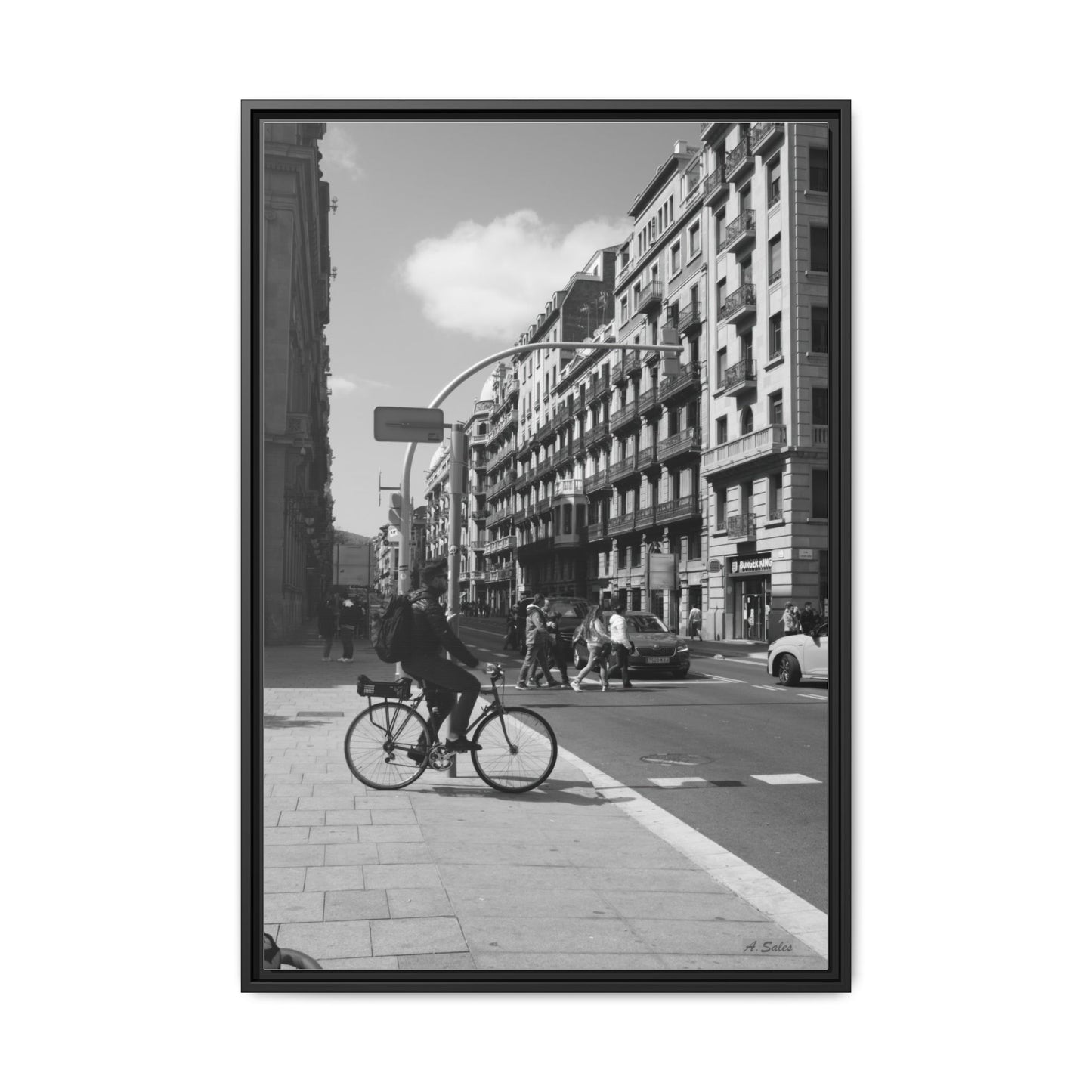 Street Corner Barcelona, Matte Canvas, Black Frame