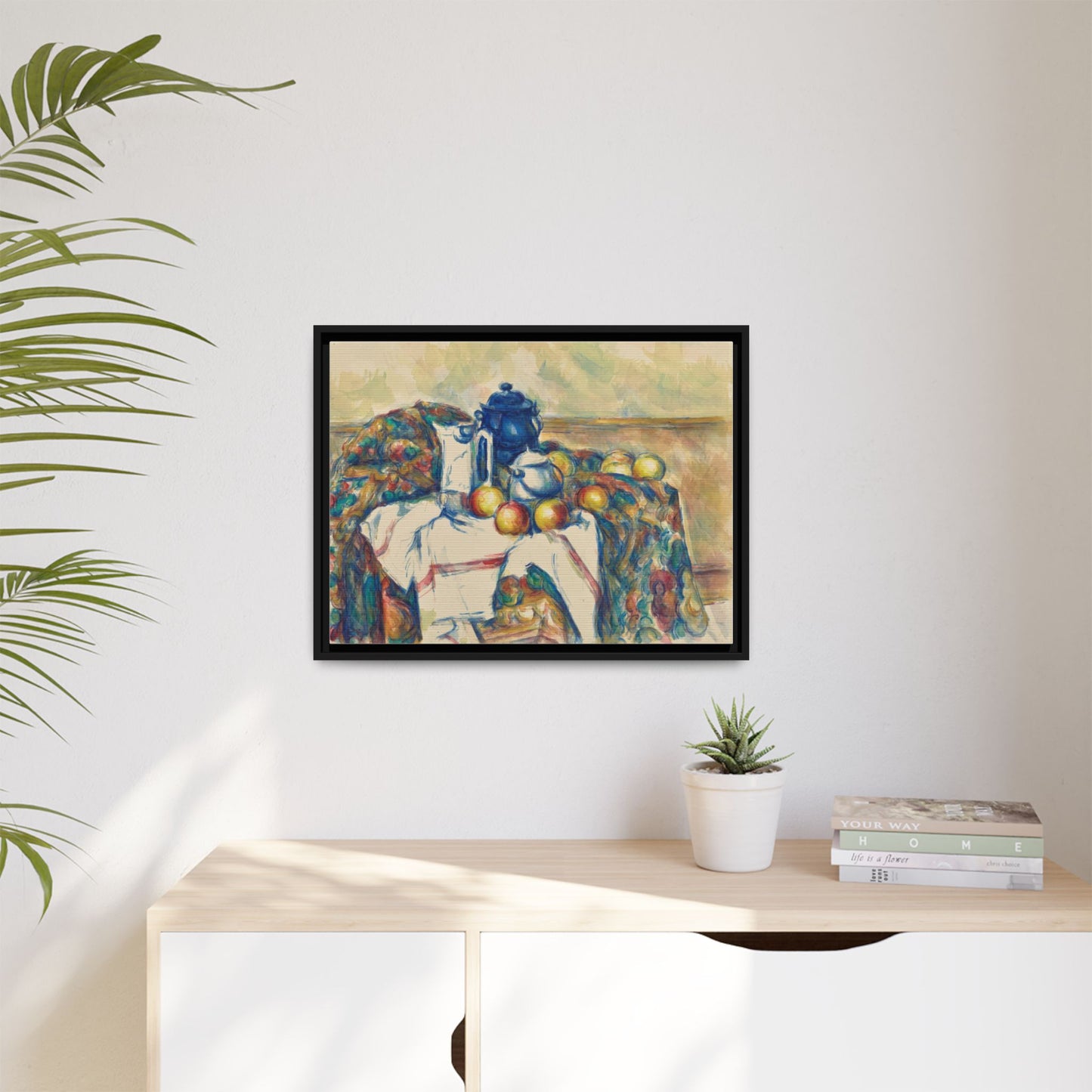 Still Life with Blue Pot - Cezanne, Matte Canvas, Black Frame