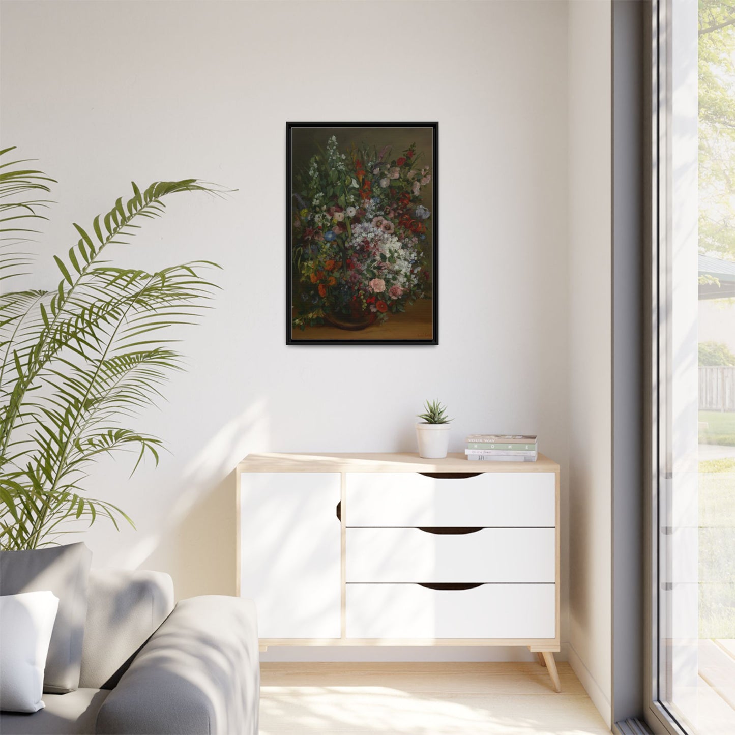 Bouquet of Flowers in a Vase - Courbet, Matte Canvas, Black Frame