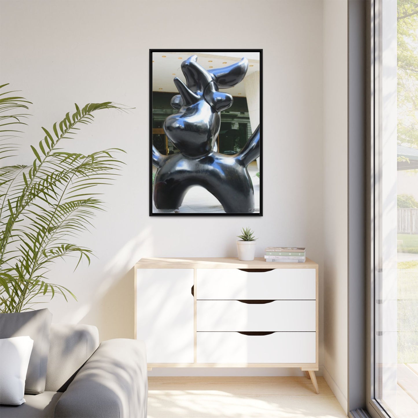Statue New York, Matte Canvas, Black Frame