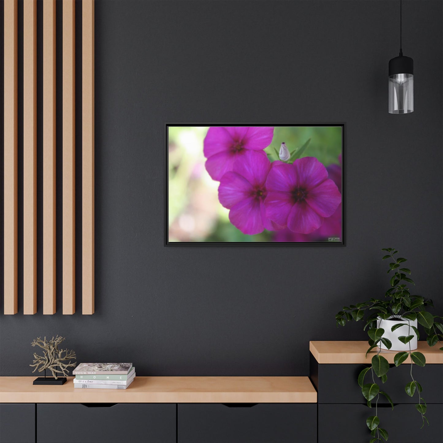 Magenta Flower, Matte Canvas, Black Frame
