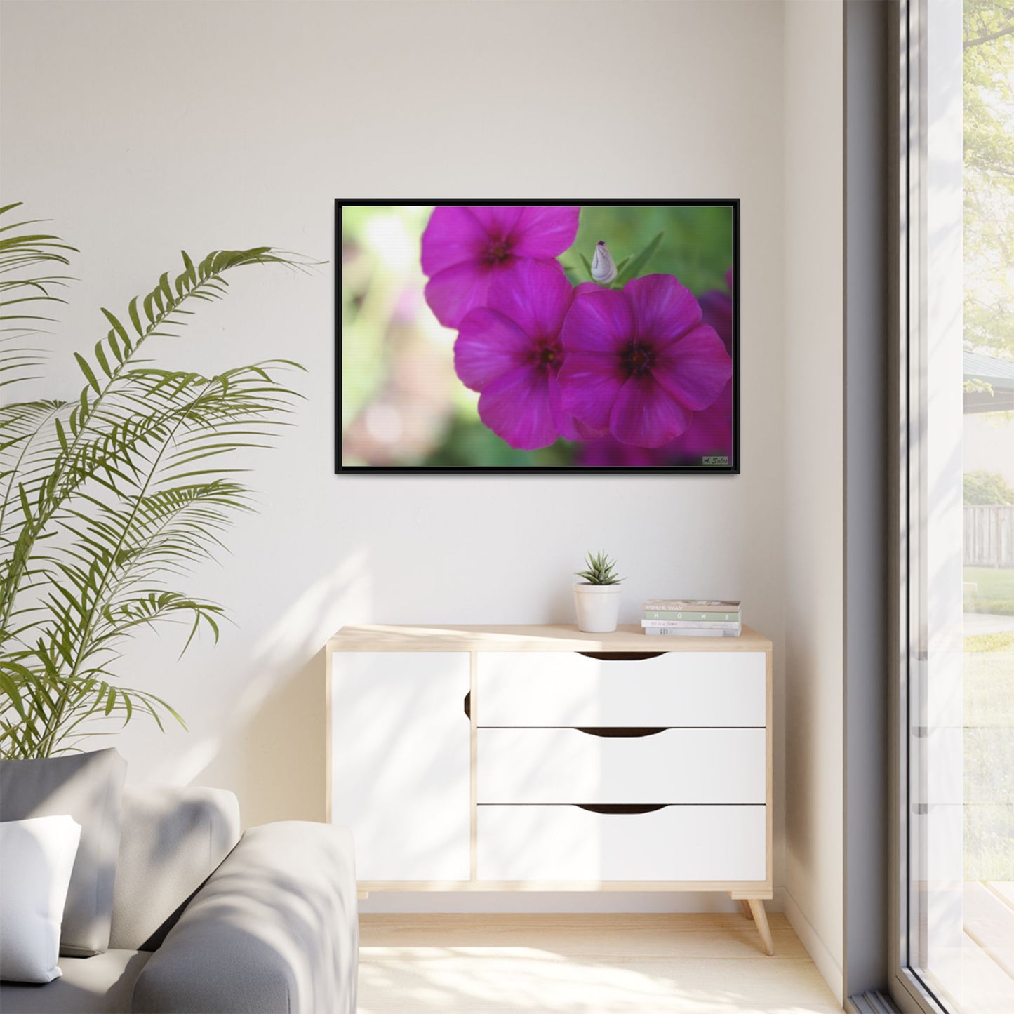Magenta Flower, Matte Canvas, Black Frame