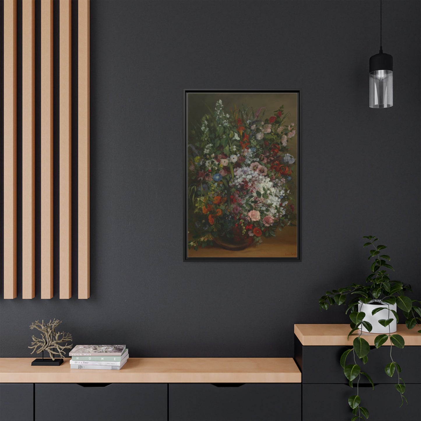 Bouquet of Flowers in a Vase - Courbet, Matte Canvas, Black Frame