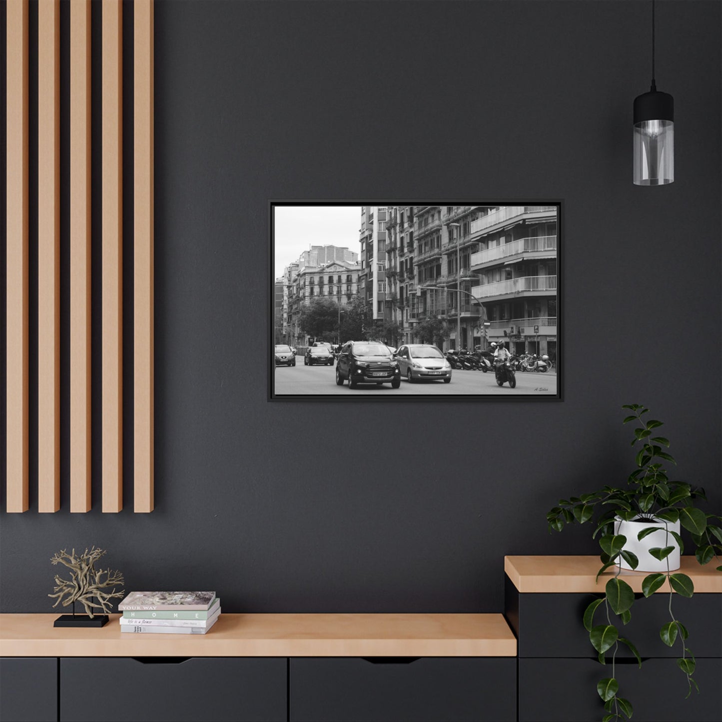 Eixample Street Barcelona, Matte Canvas, Black Frame