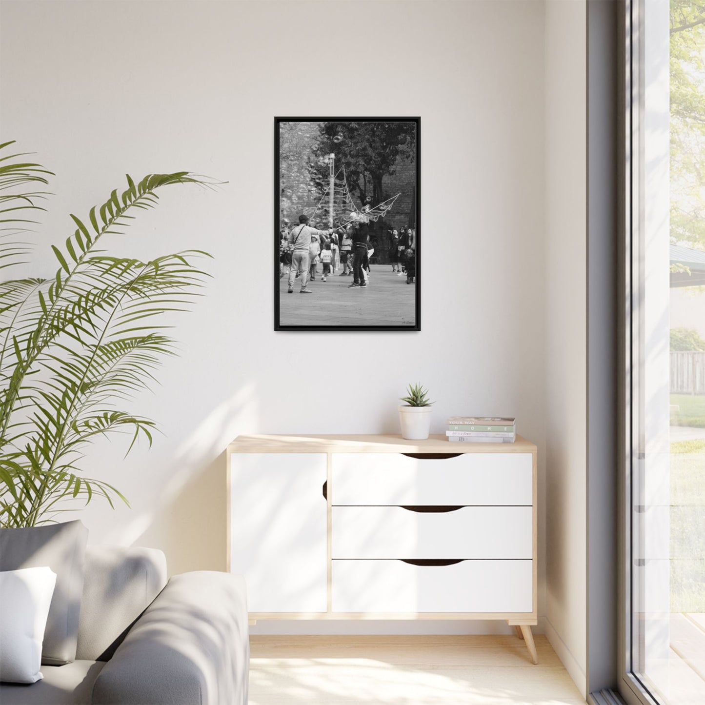 Bubbles in Square Barcelona, Matte Canvas, Black Frame