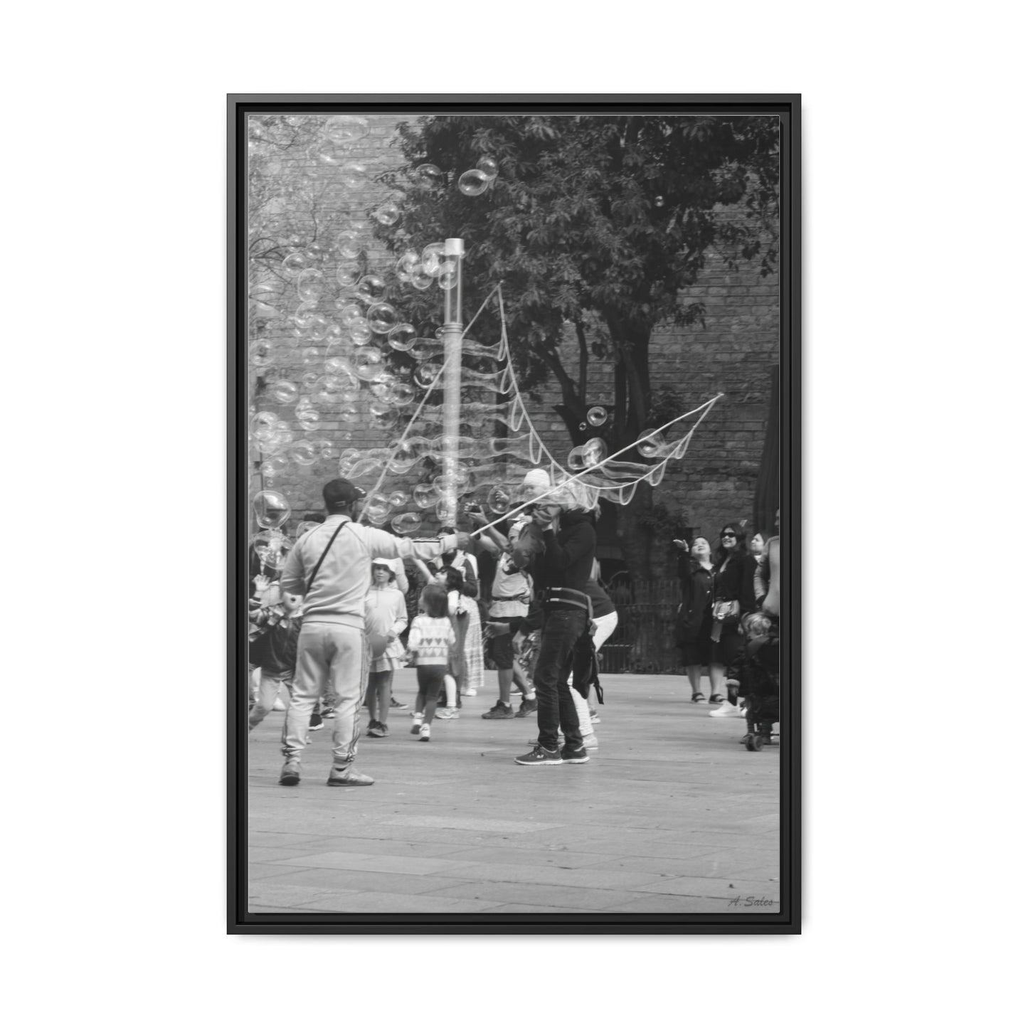 Bubbles in Square Barcelona, Matte Canvas, Black Frame