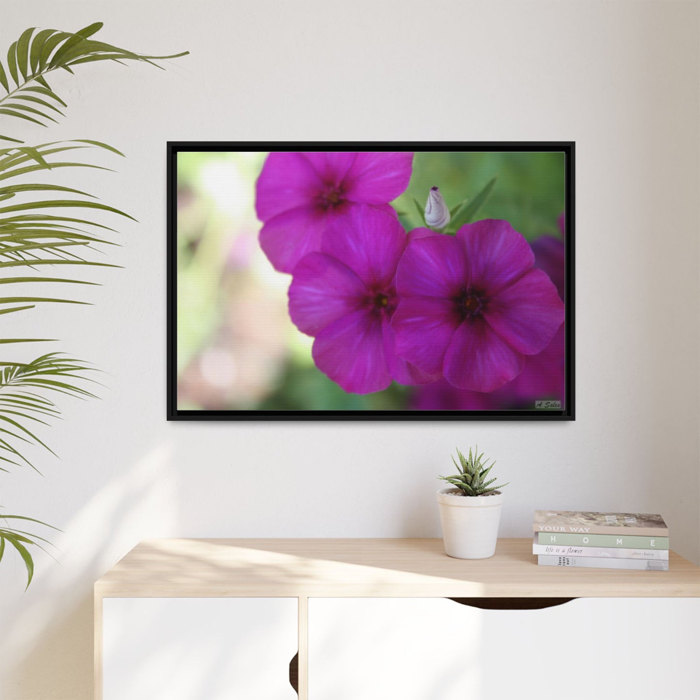 Magenta Flower, Matte Canvas, Black Frame