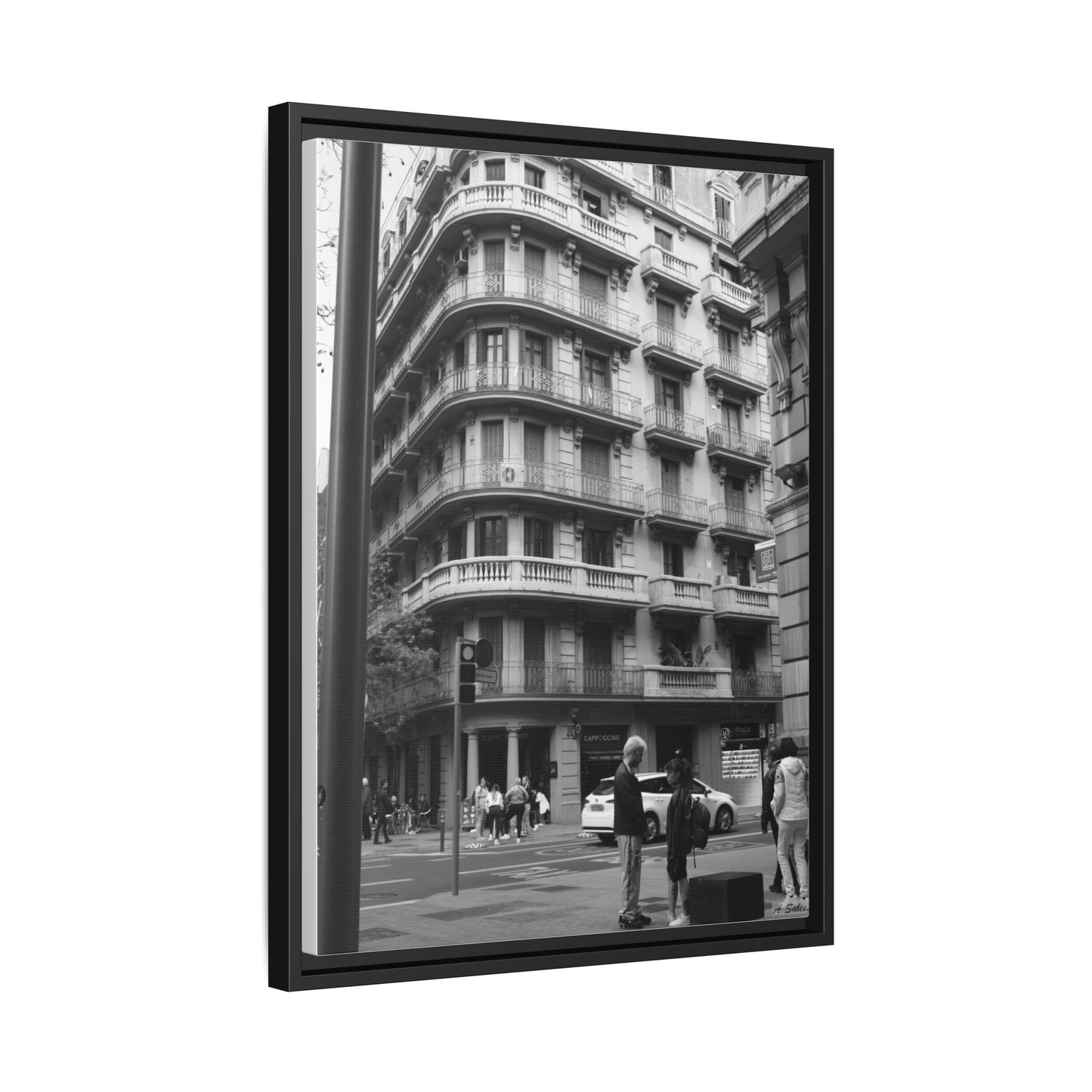 Street Corner Madrid, Matte Canvas, Black Frame