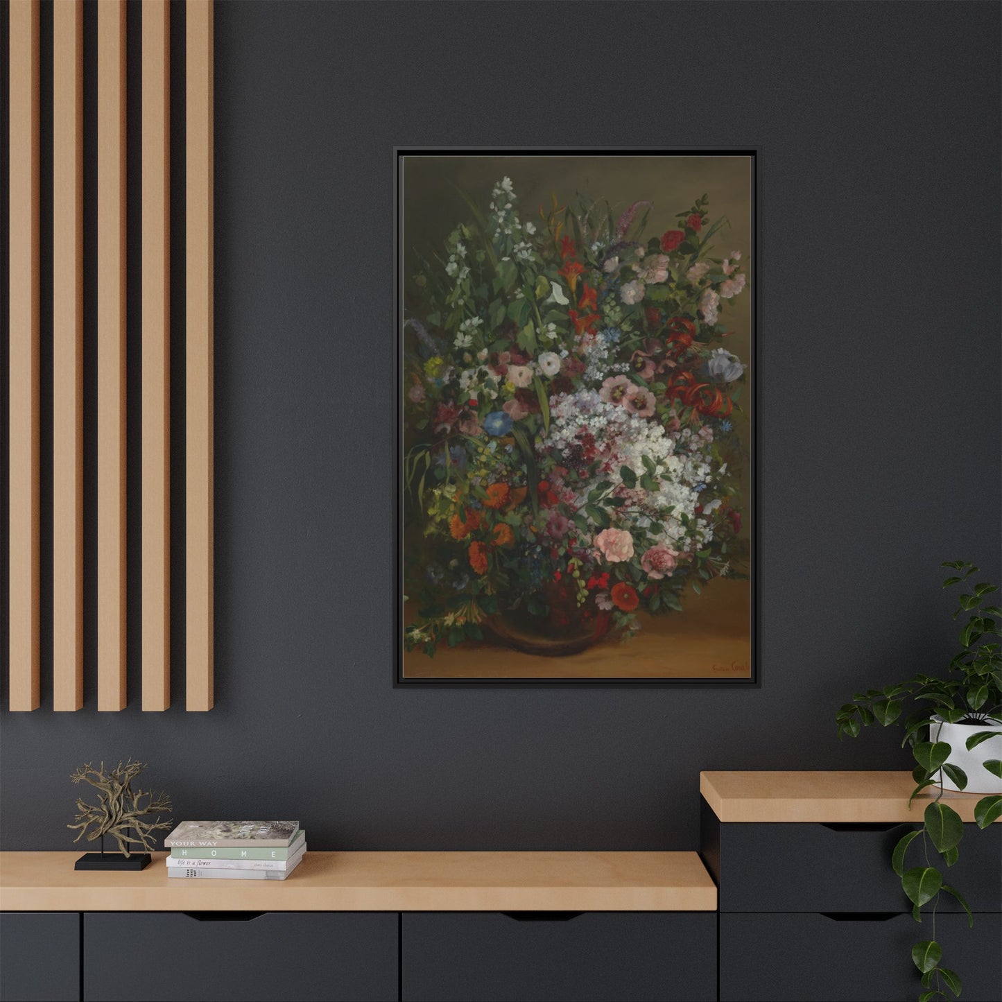 Bouquet of Flowers in a Vase - Courbet, Matte Canvas, Black Frame