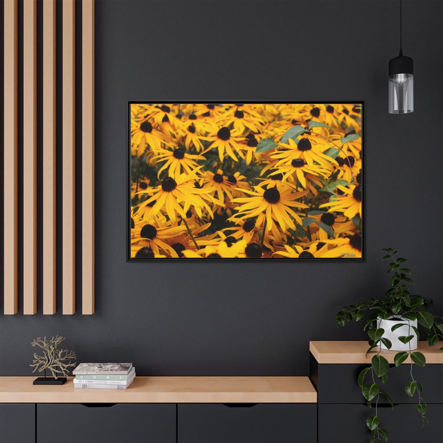 Black Eyed Susans, Matte Canvas, Black Frame