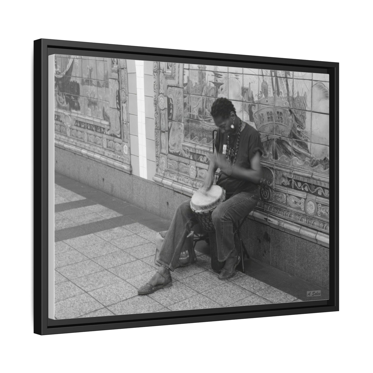 Subway Busker New York, Matte Canvas, Black Frame