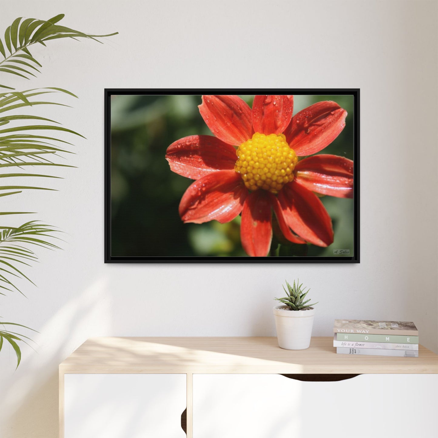 Orange Flower, Matte Canvas, Black Frame