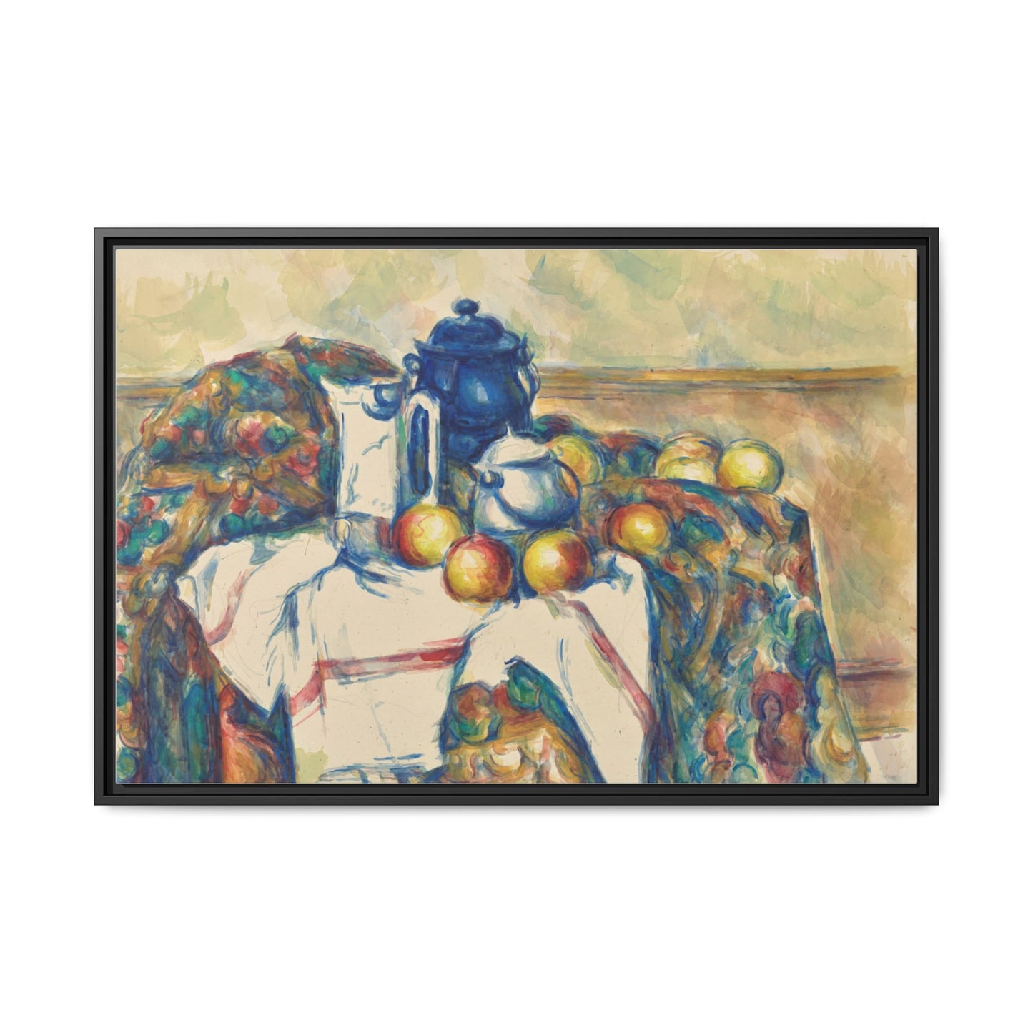 Still Life with Blue Pot - Cezanne, Matte Canvas, Black Frame