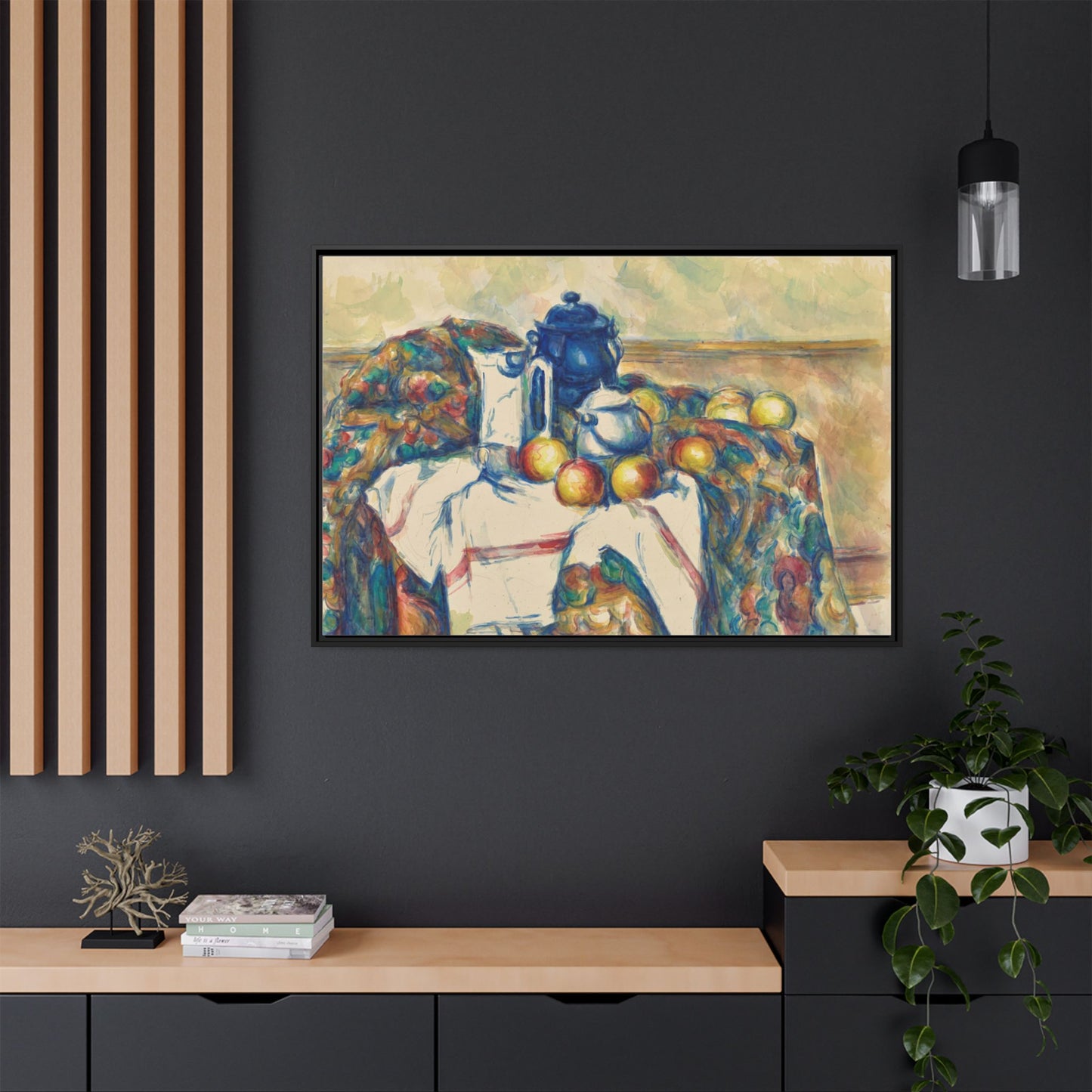 Still Life with Blue Pot - Cezanne, Matte Canvas, Black Frame