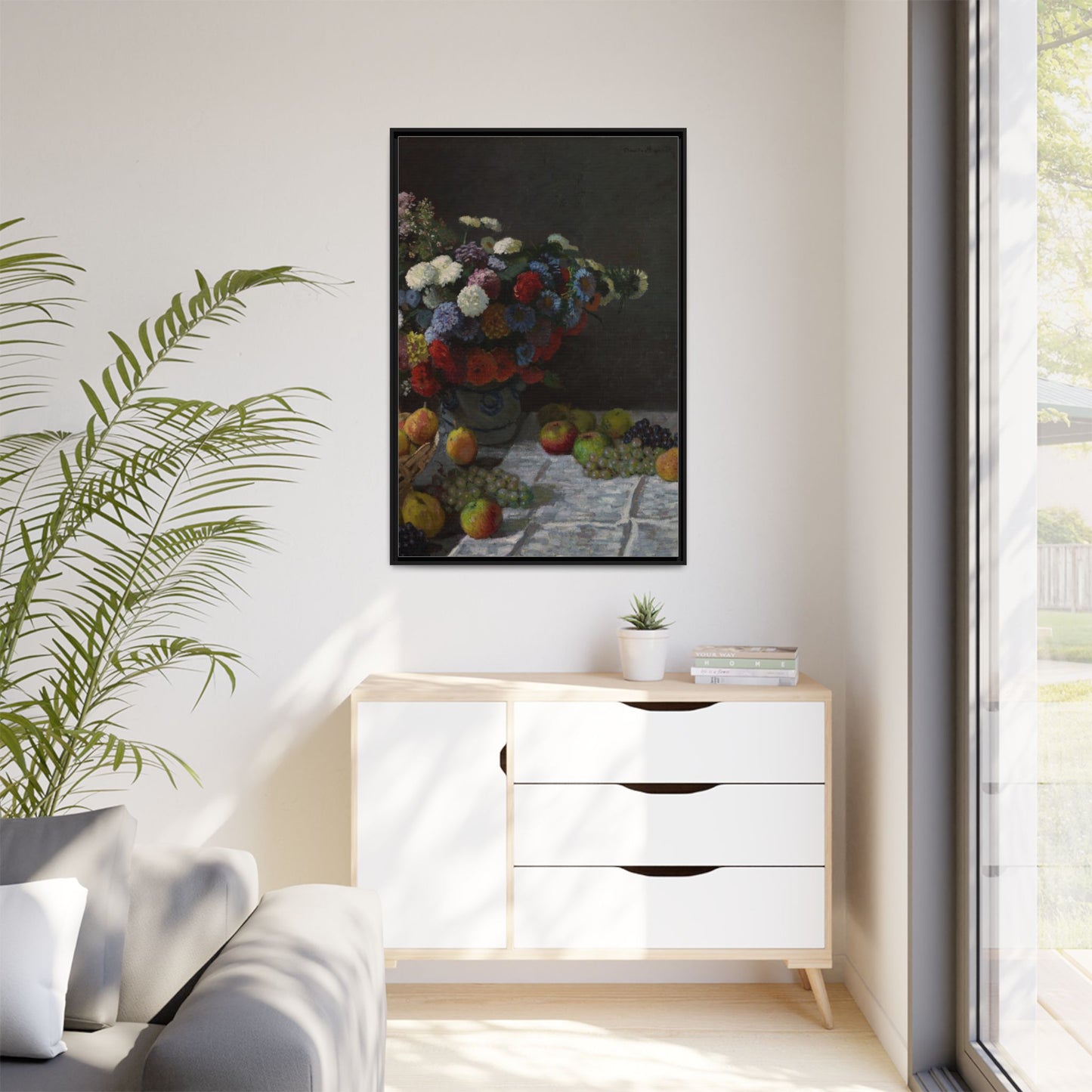 Still Life with Flowers and Fruit - Monet, Matte Canvas, Black Frame
