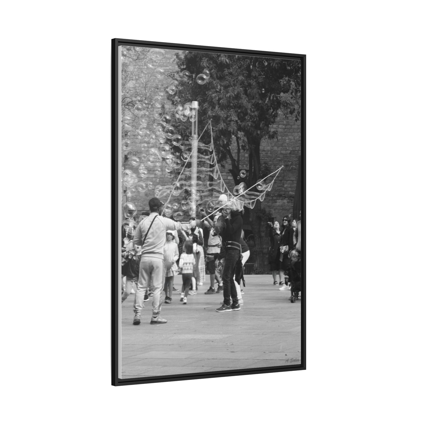 Bubbles in Square Barcelona, Matte Canvas, Black Frame