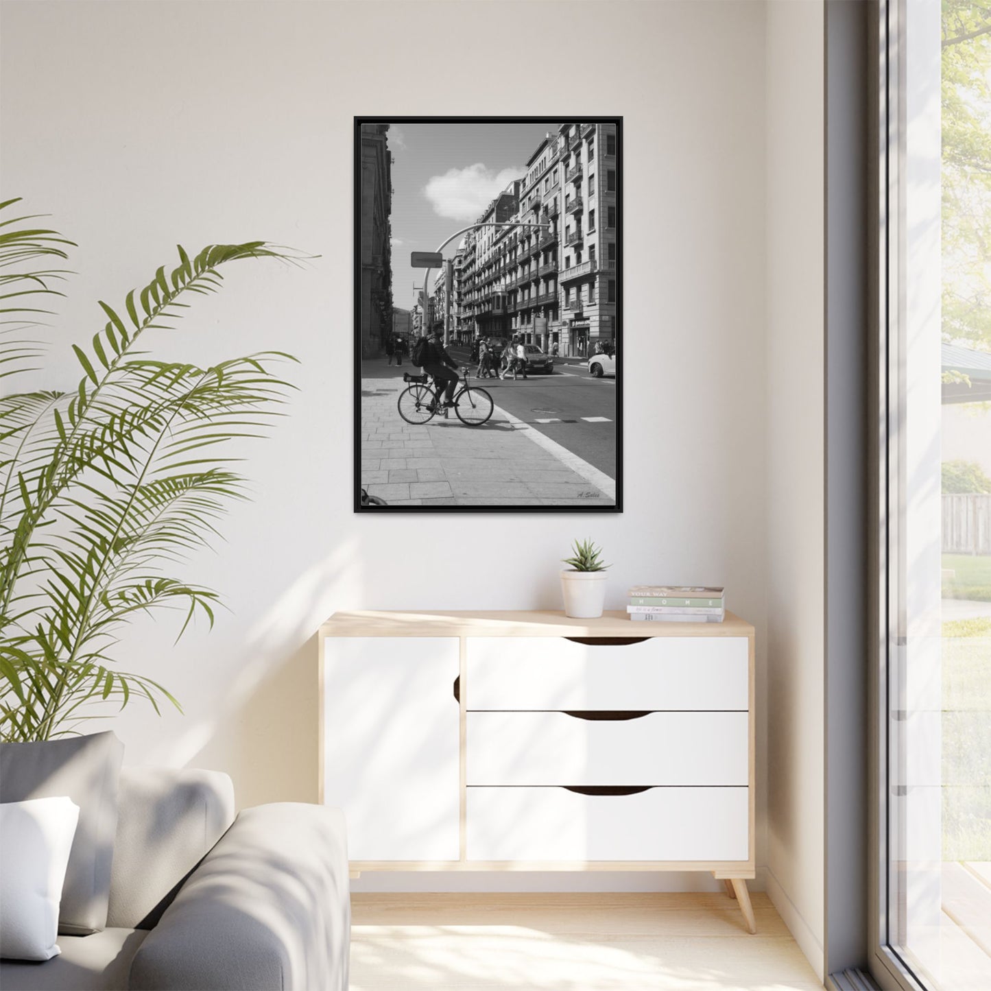 Street Corner Barcelona, Matte Canvas, Black Frame