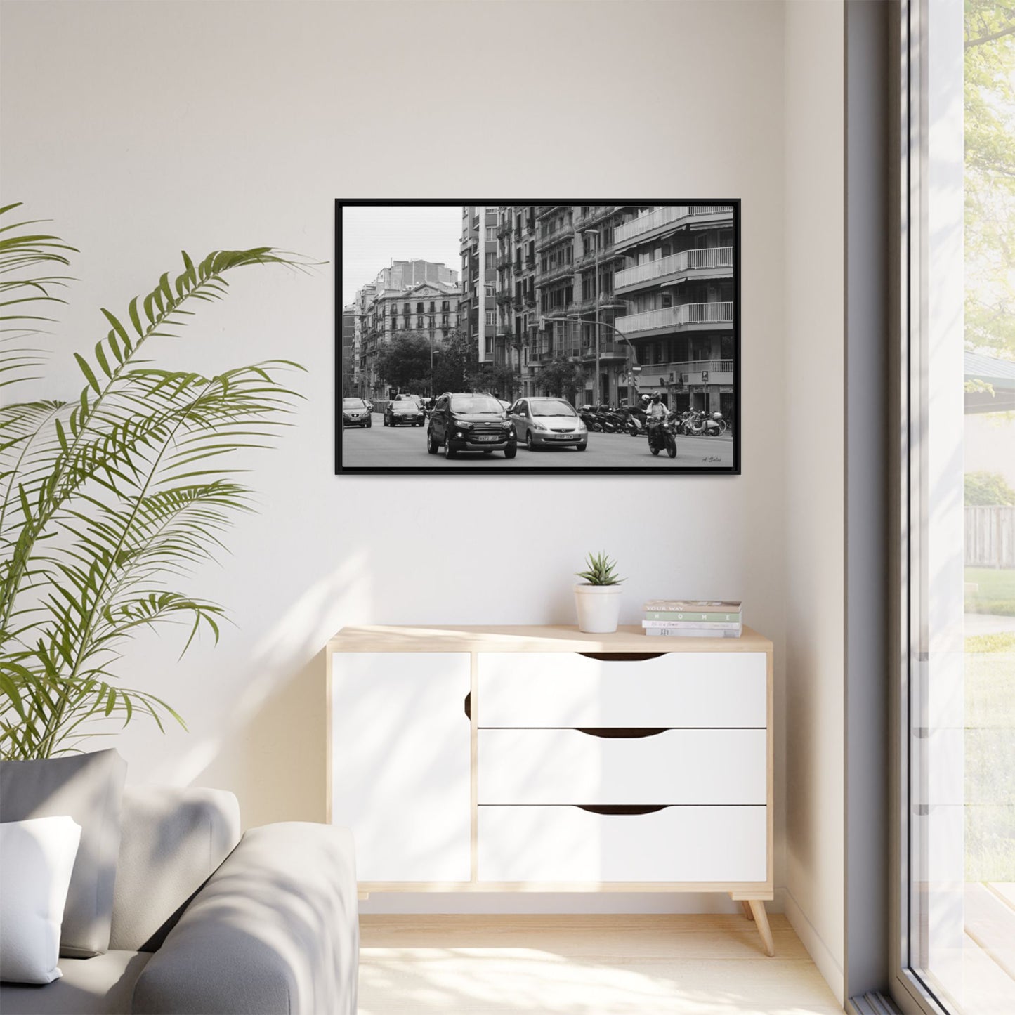 Eixample Street Barcelona, Matte Canvas, Black Frame
