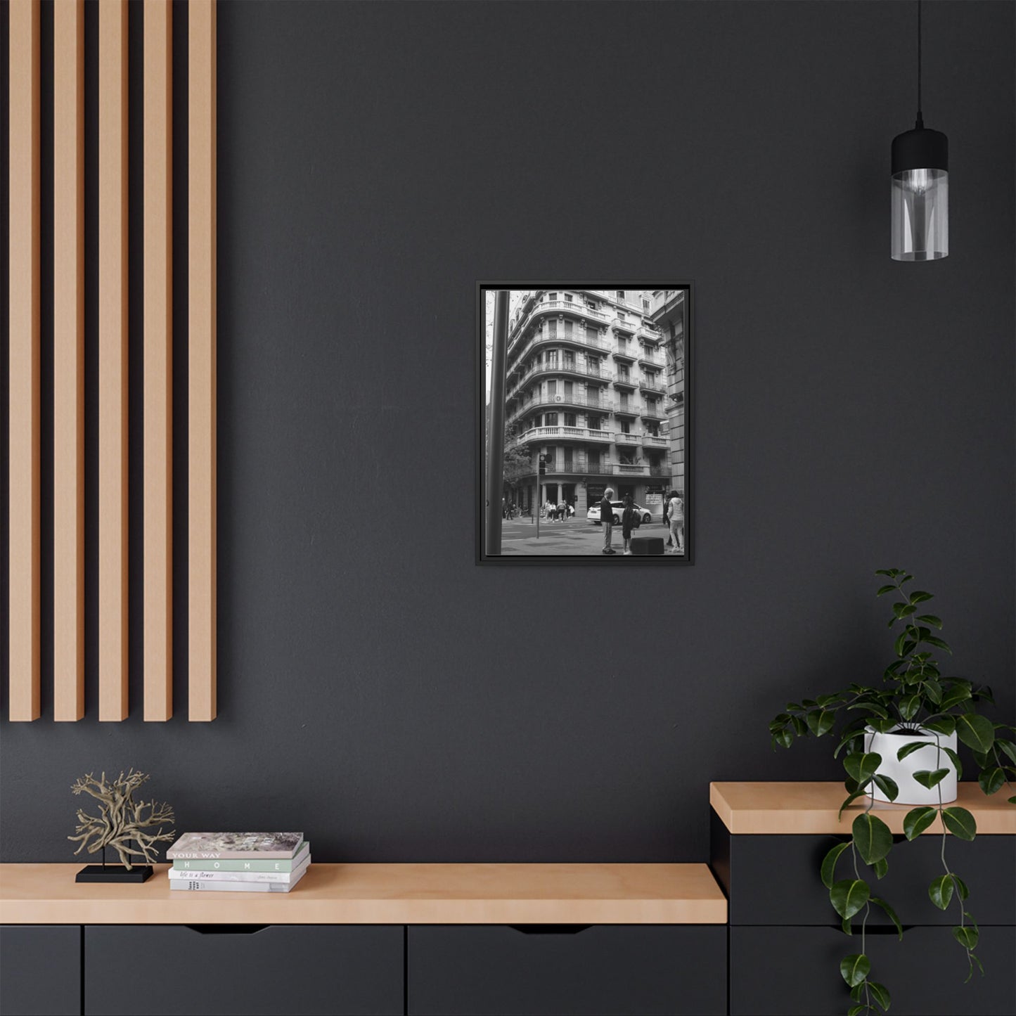Street Corner Madrid, Matte Canvas, Black Frame